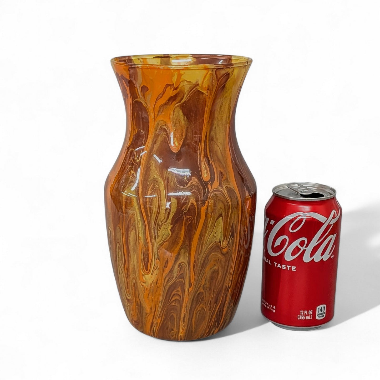 Glass Art Vase in Orange Brown Gold | Fluid Art Flower Vase