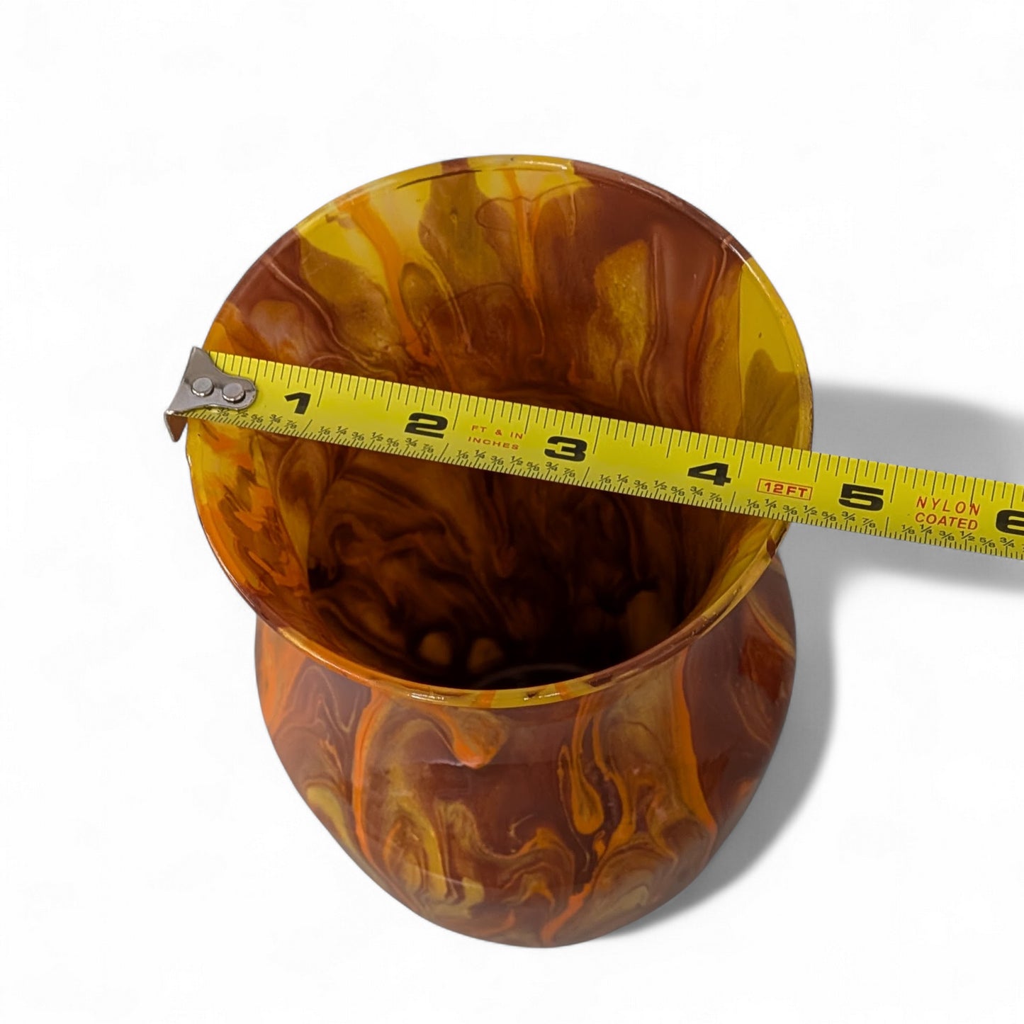 Glass Art Vase in Orange Brown Gold | Fluid Art Flower Vase