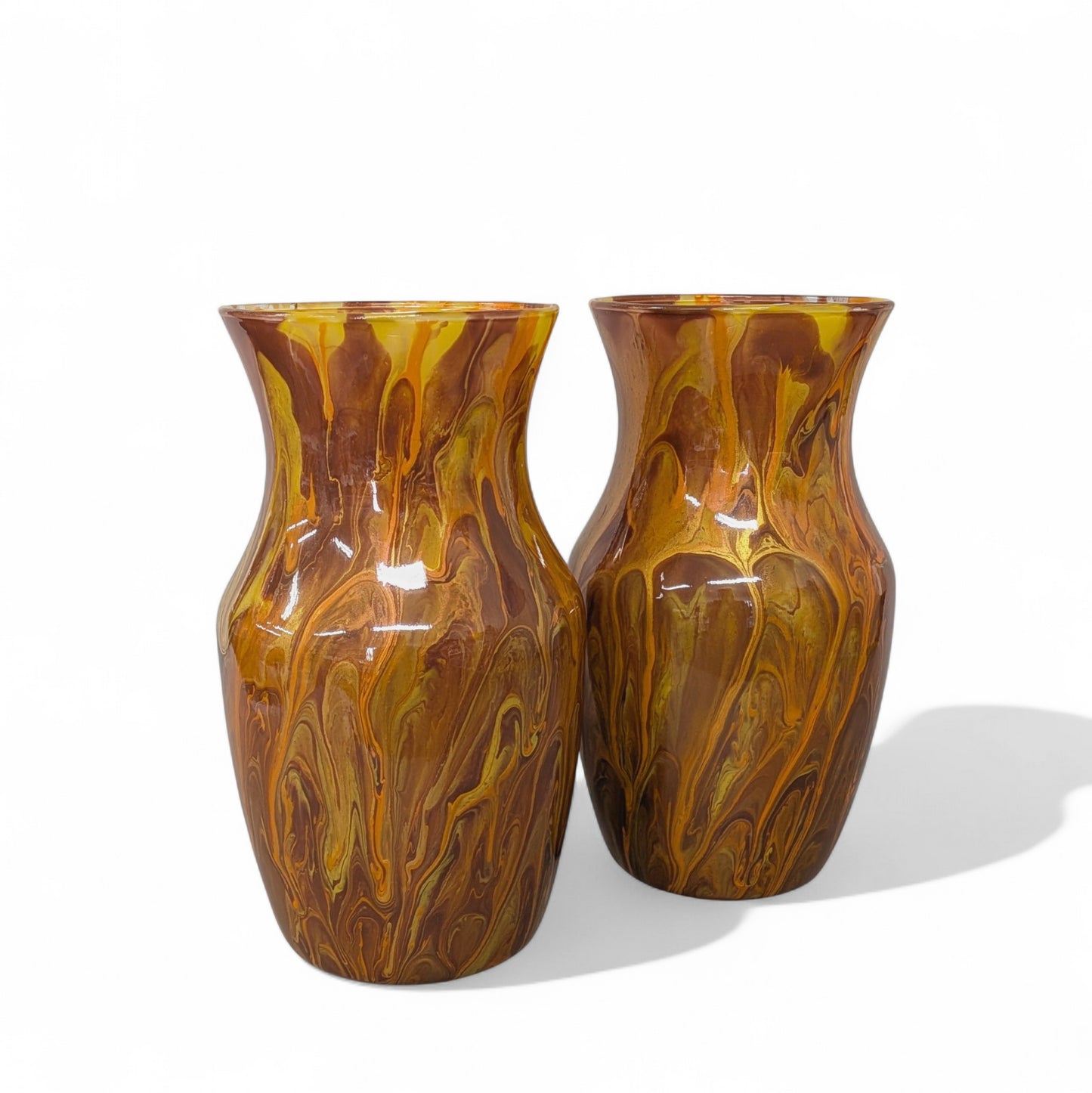 Glass Art Vase in Orange Brown Gold | Fluid Art Flower Vase