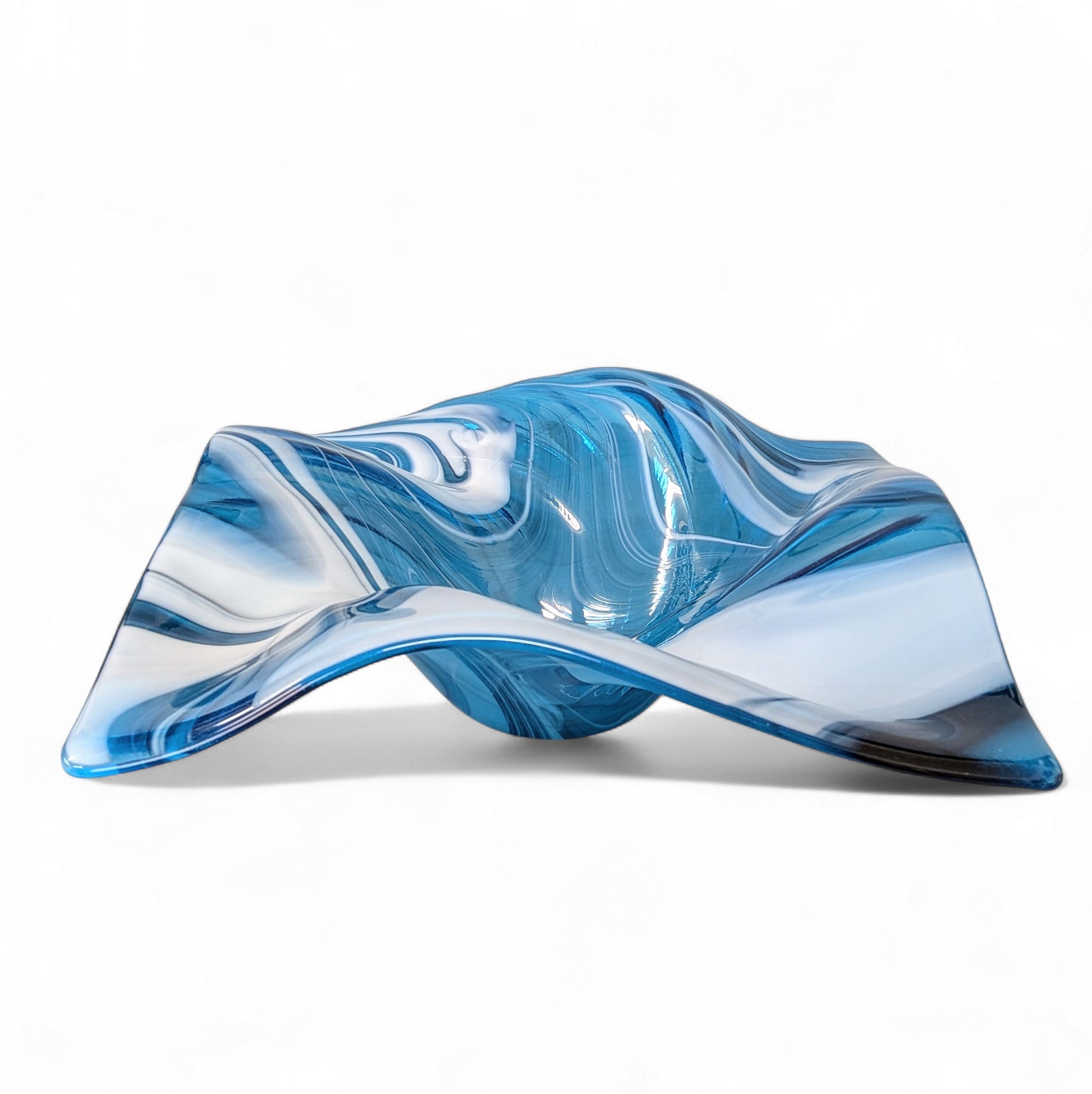 Glass Art Wave Bowl in Blue and White | Modern Decorative Centerpiece Bowls