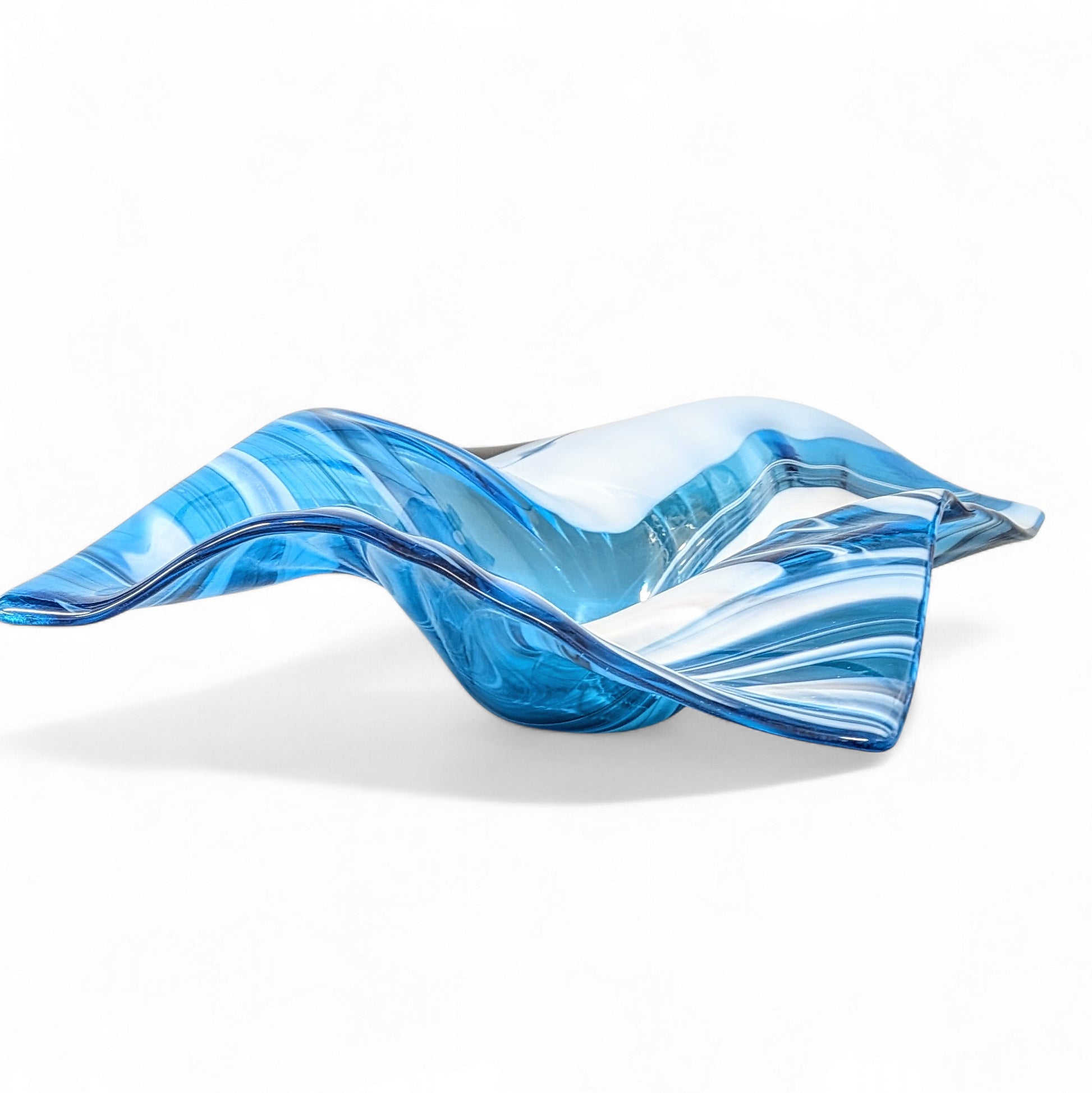 Glass Art Wave Bowl in Blue and White | Modern Decorative Centerpiece Bowls