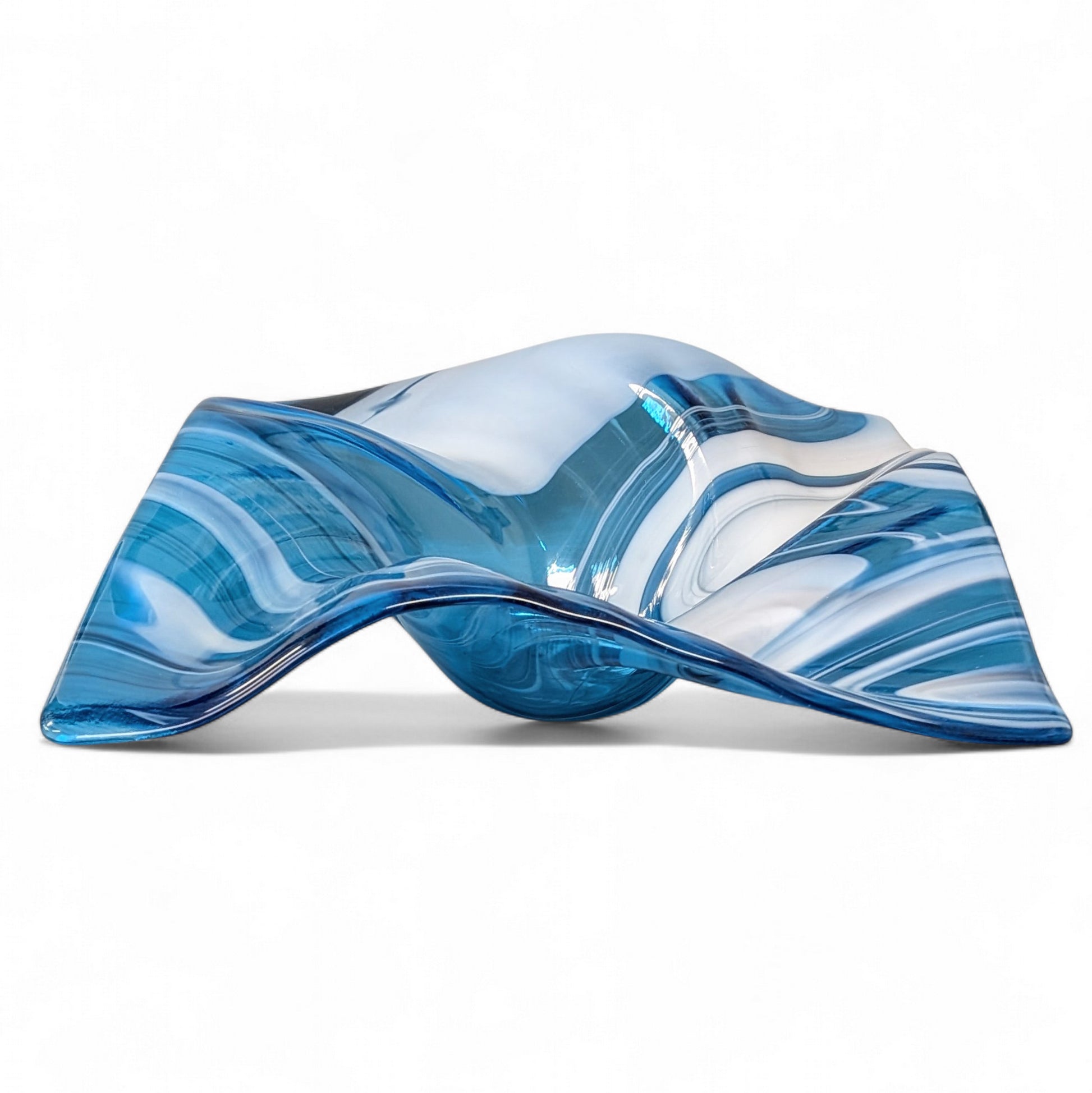 Glass Art Wave Bowl in Blue and White | Modern Decorative Centerpiece Bowls