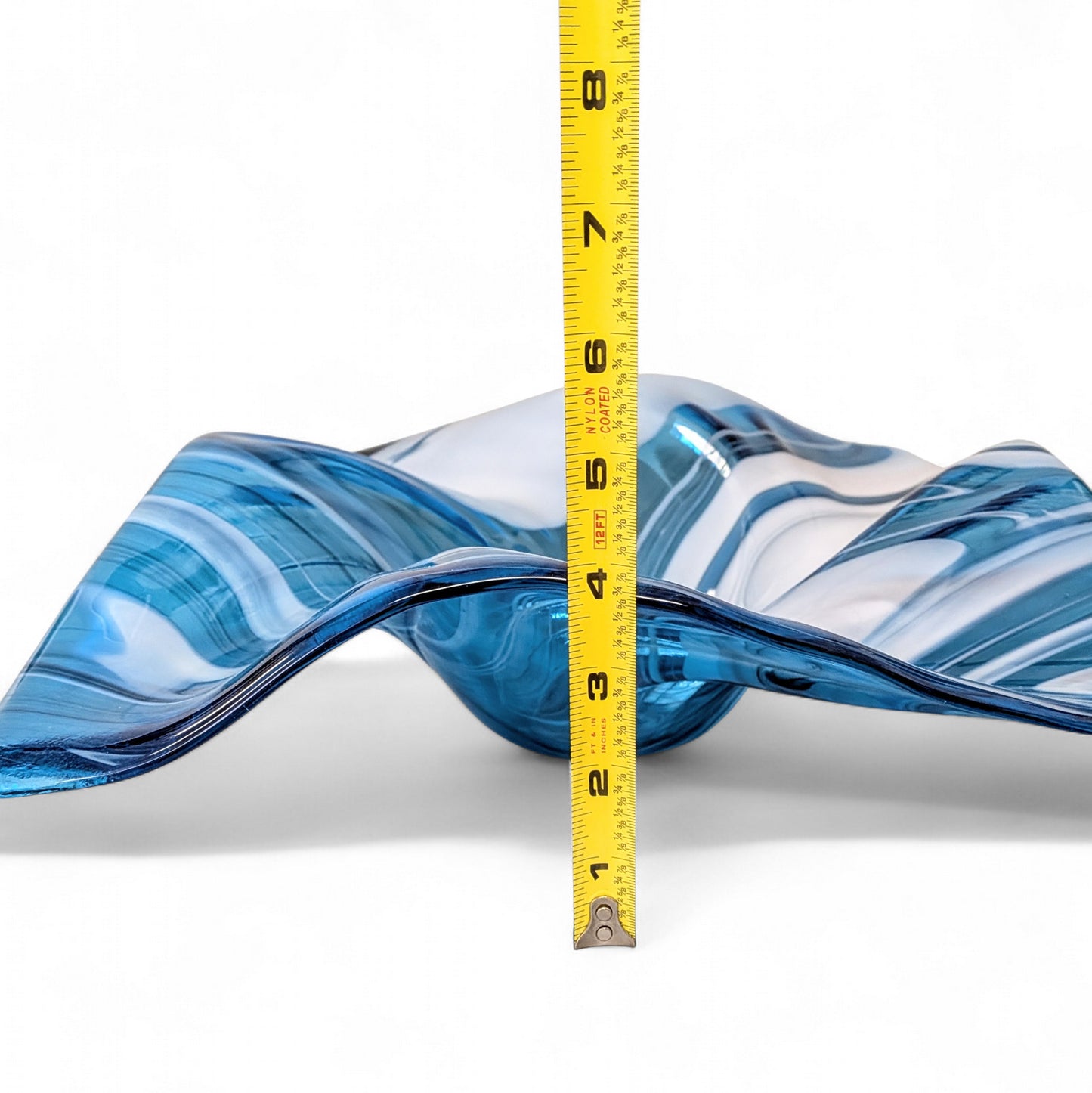 Glass Art Wave Bowl in Blue and White | Modern Decorative Centerpiece Bowls