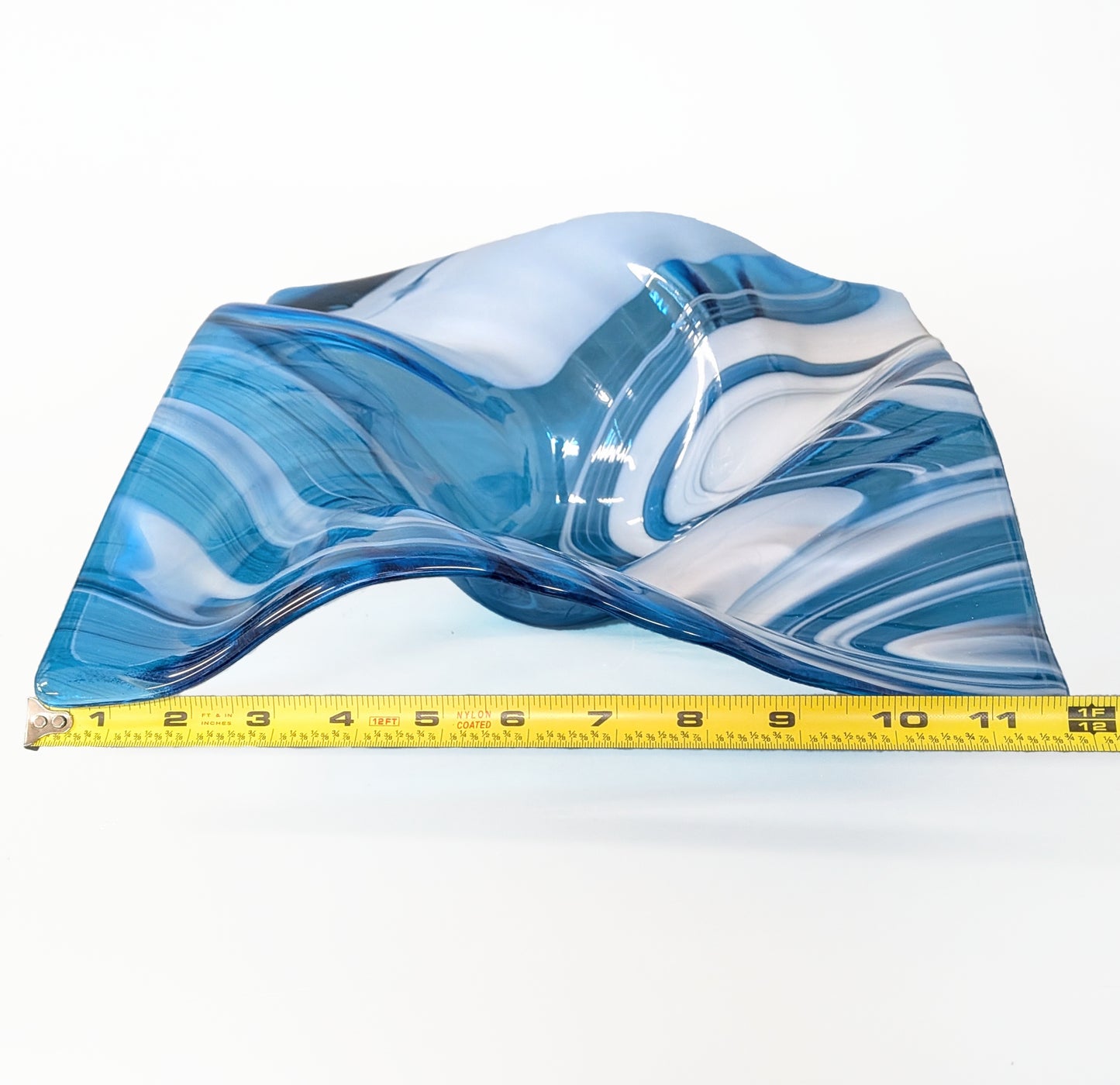 Glass Art Wave Bowl in Blue and White | Modern Decorative Centerpiece Bowls