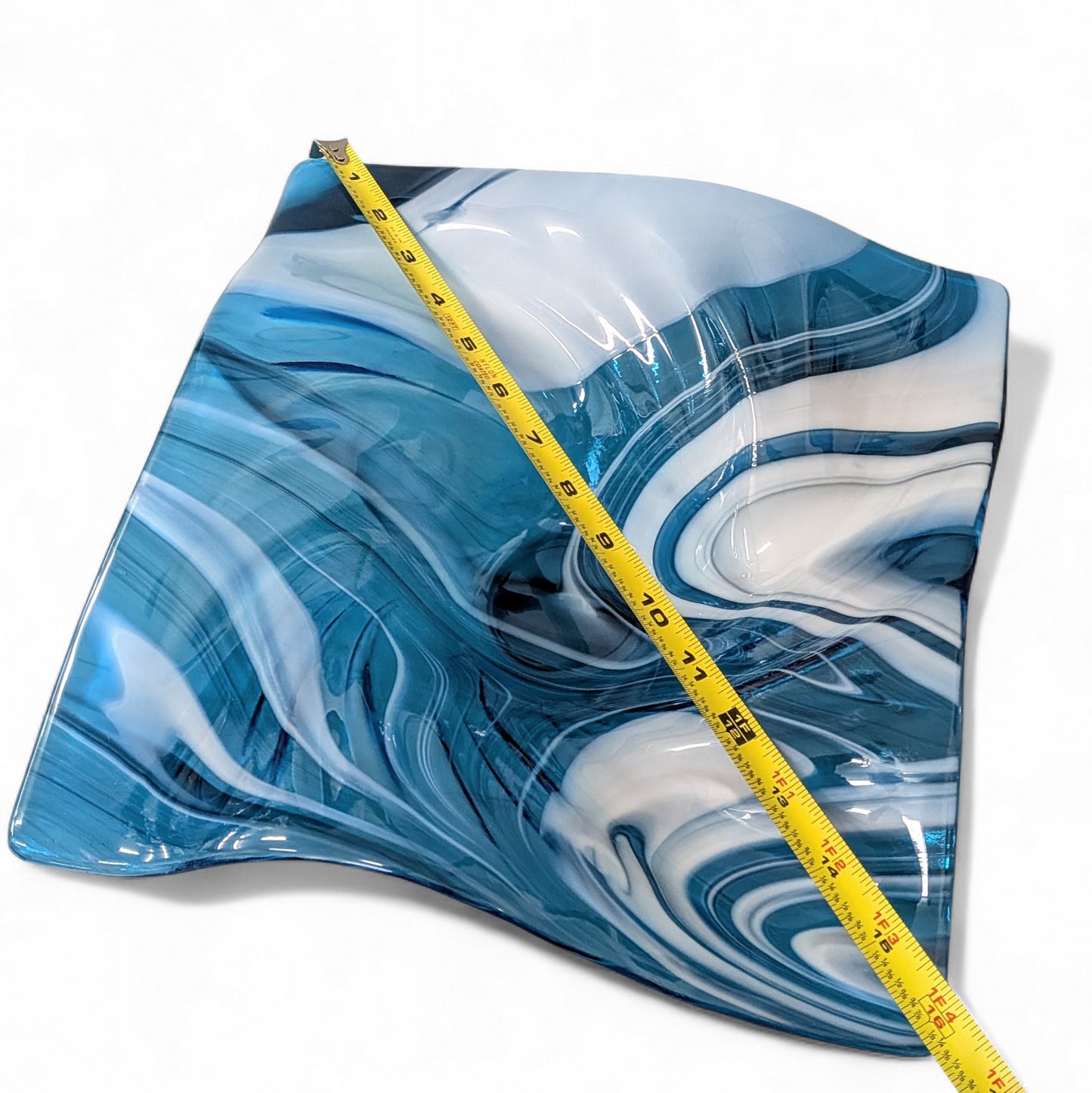 Glass Art Wave Bowl in Blue and White | Modern Decorative Centerpiece Bowls