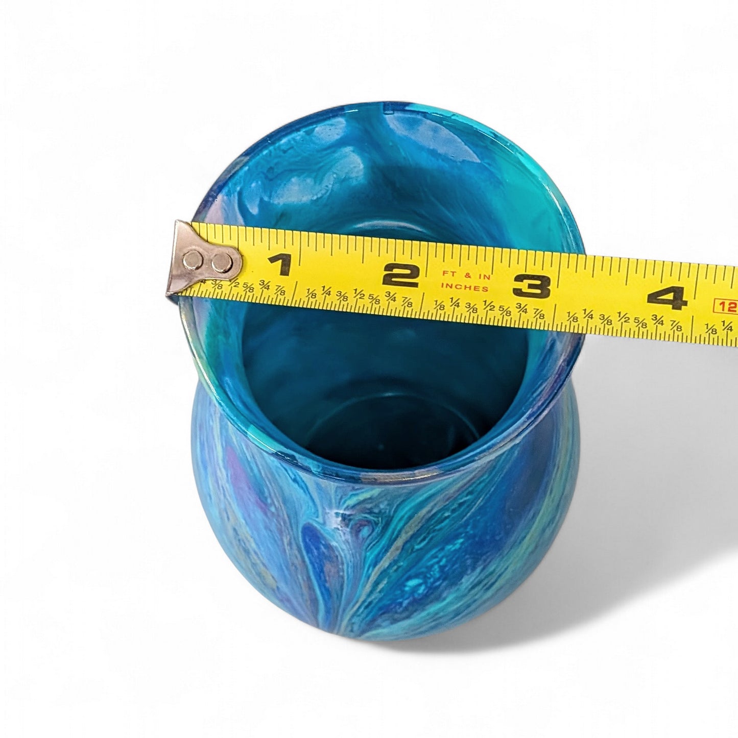 Peacock Feather Painted Vase in Aqua Blue Purple Gold