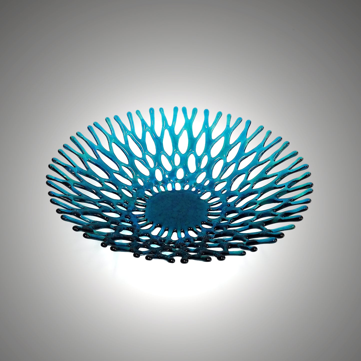 Fused Glass Art Coral Bowl in Teal Blue Green