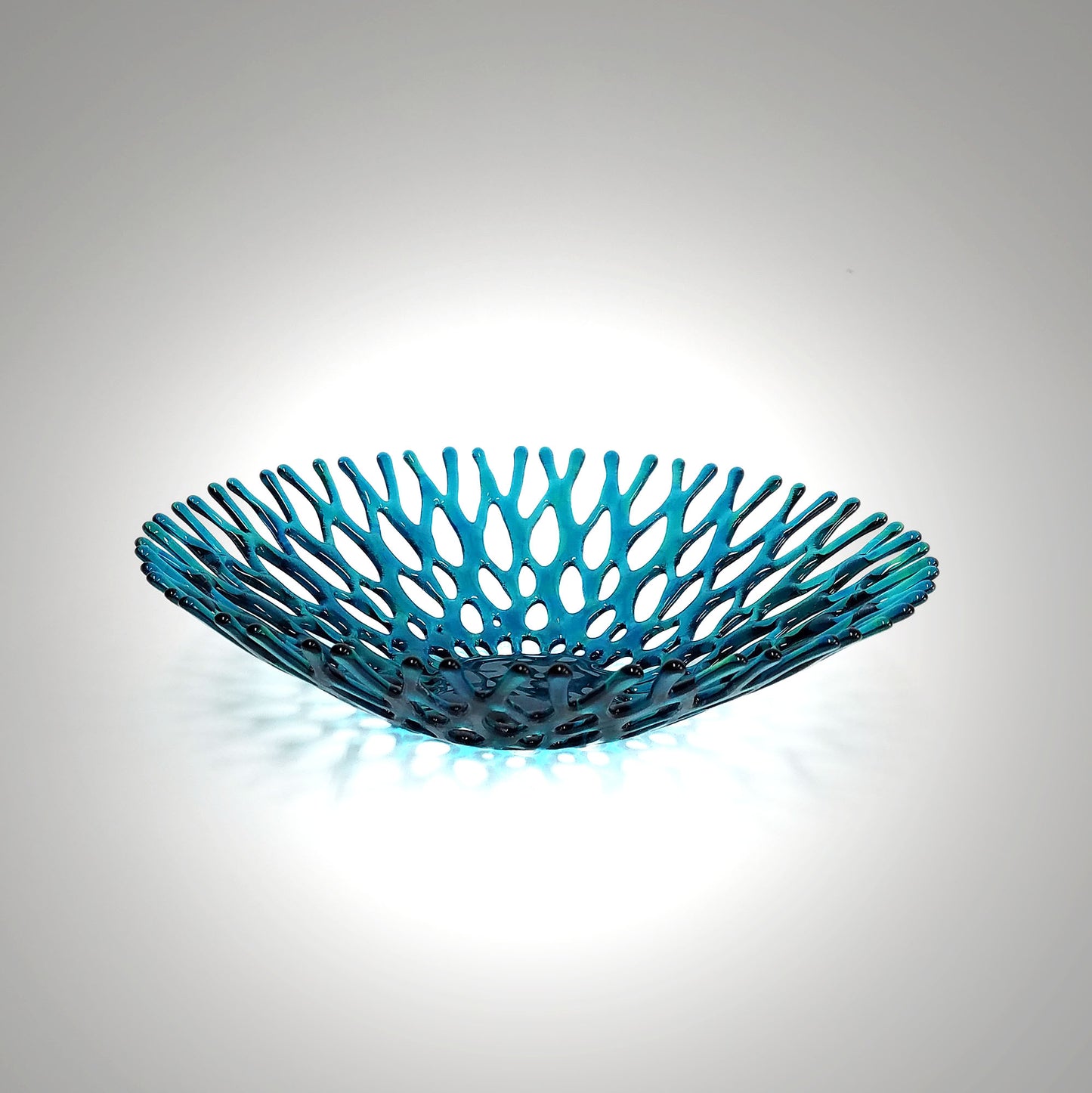 Fused Glass Art Coral Bowl in Teal Blue Green