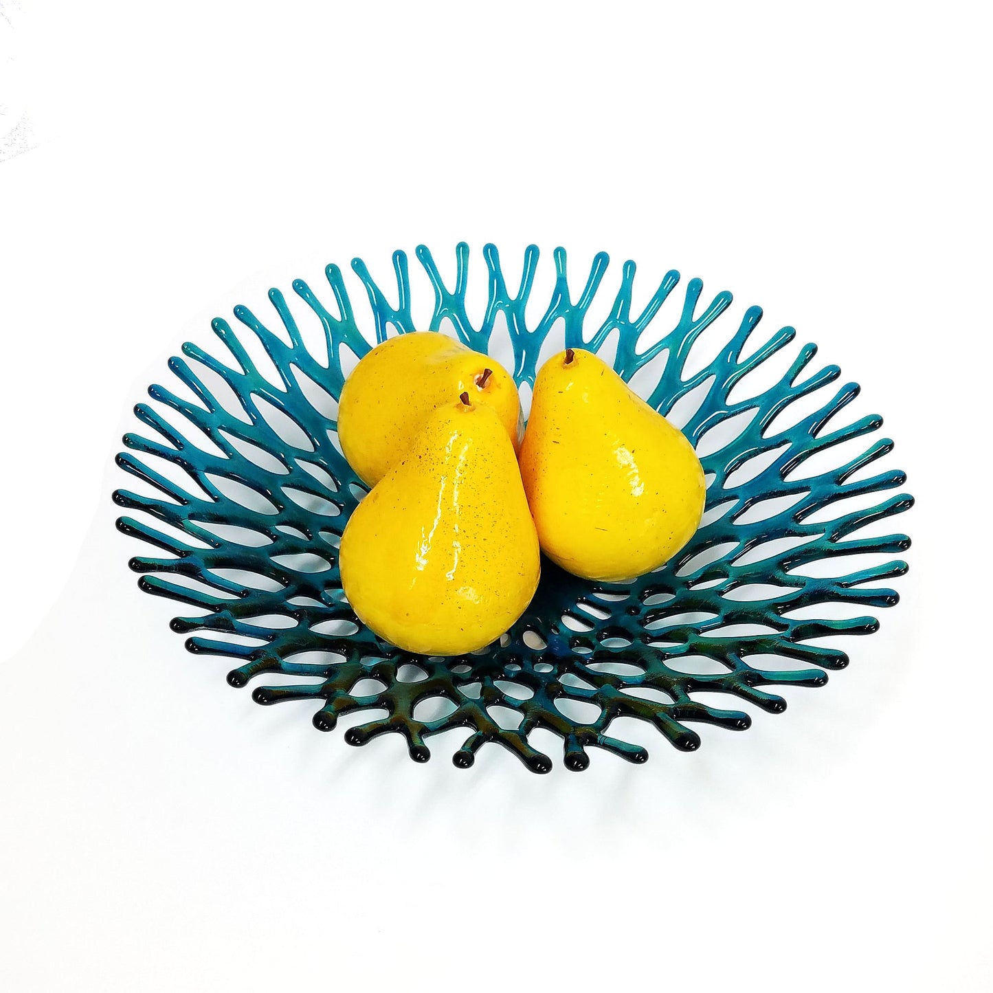 Fused Glass Art Coral Bowl in Teal Blue Green