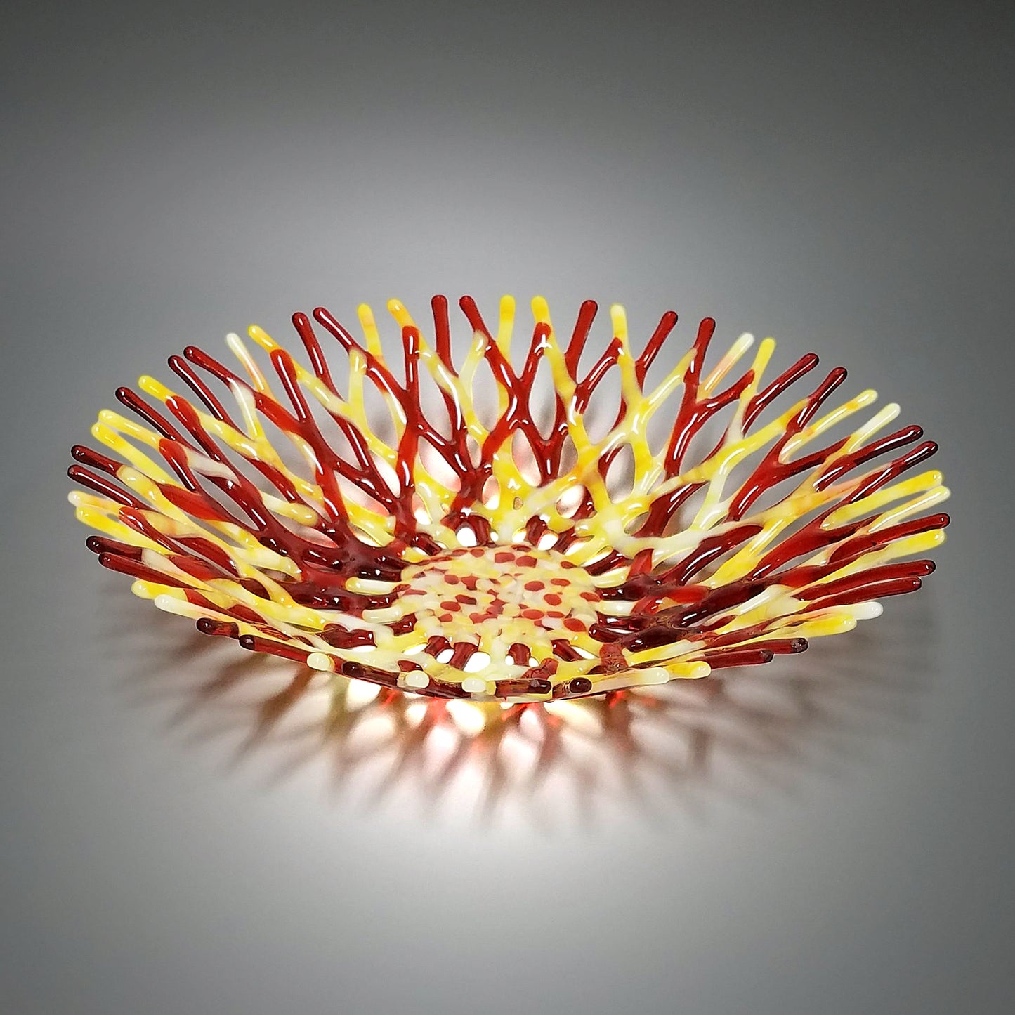 Beach Glass Art Coral Bowl in Pineapple Yellow and Dark Orange