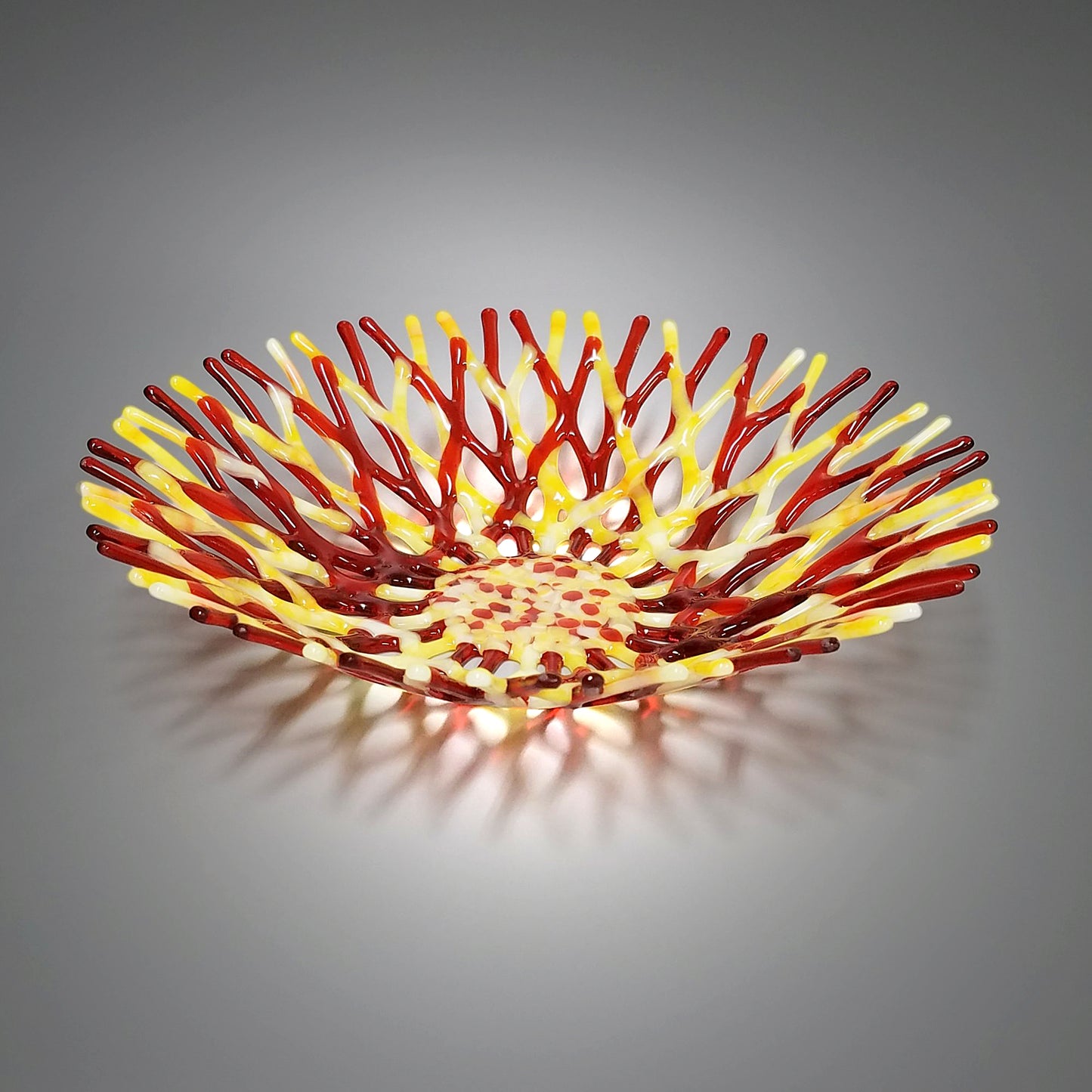 Glass Art Coral Bowl | Glass Sculpture | Beach Themed Table Decor in Pineapple Yellow and Dark Orange |