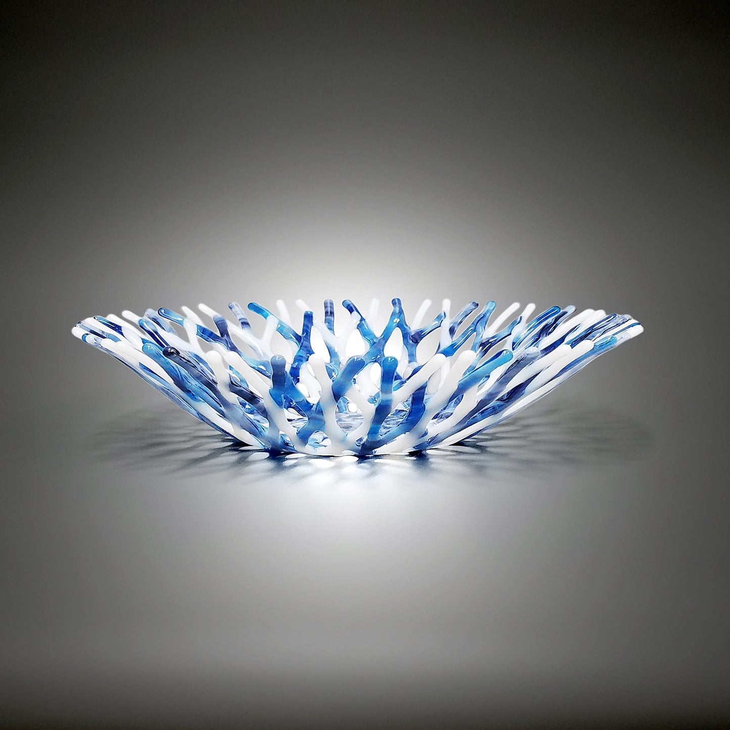 Glass Art Coral Bowl in Denim Blue and White