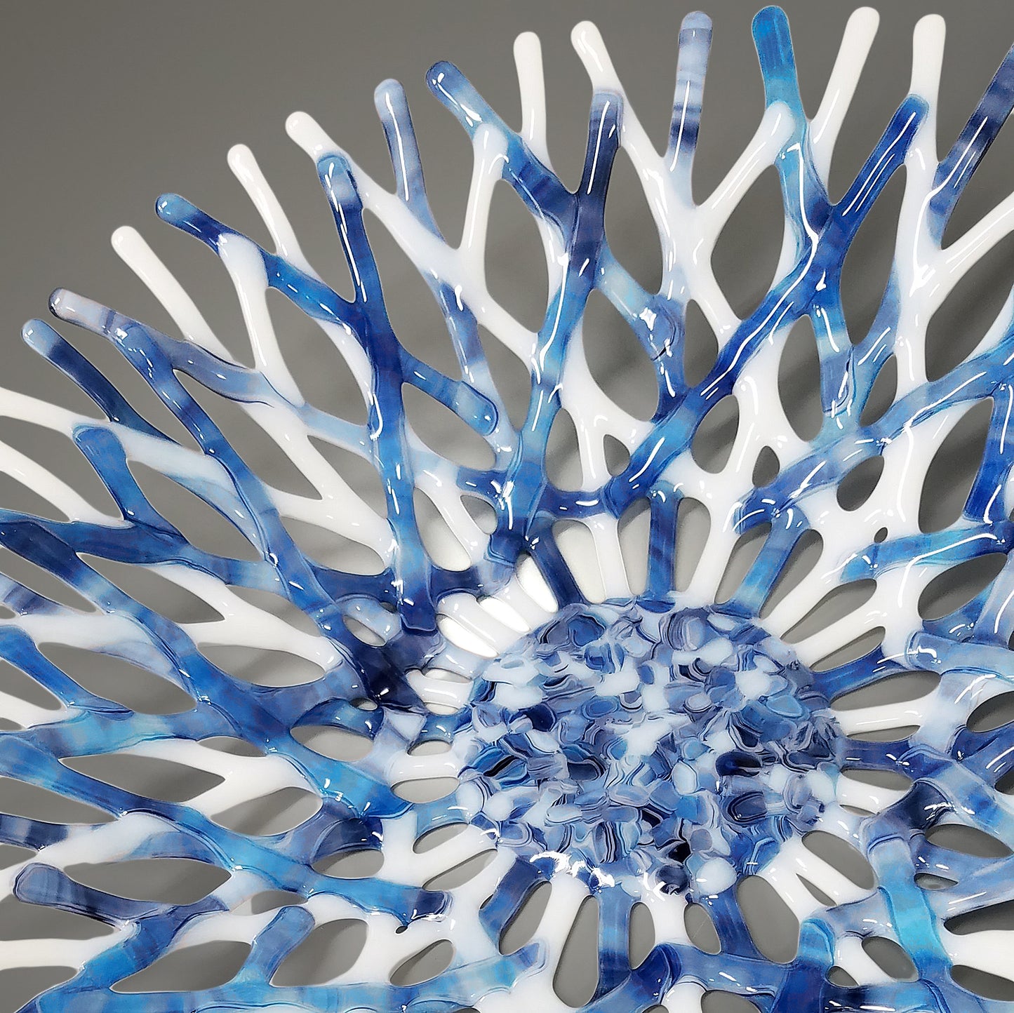 Glass Art Coral Bowl in Denim Blue and White
