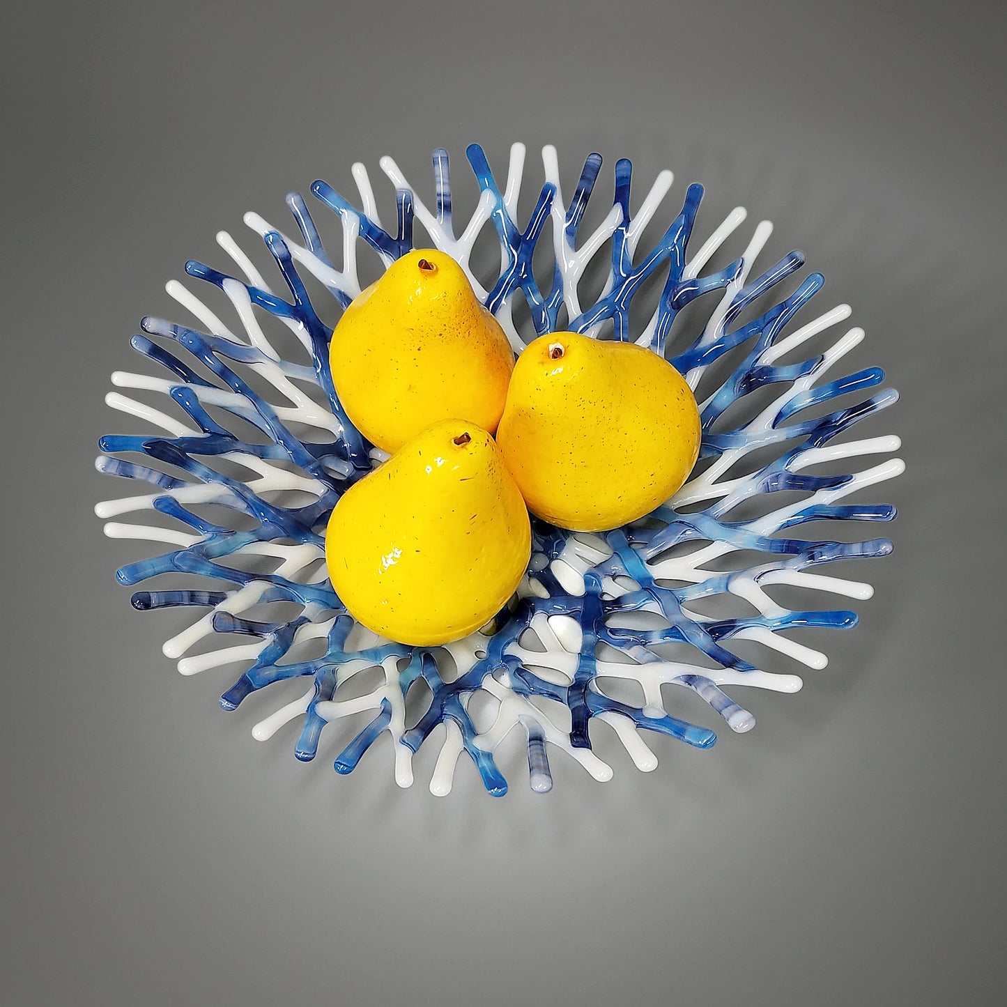 Glass Art Coral Bowl in Denim Blue and White