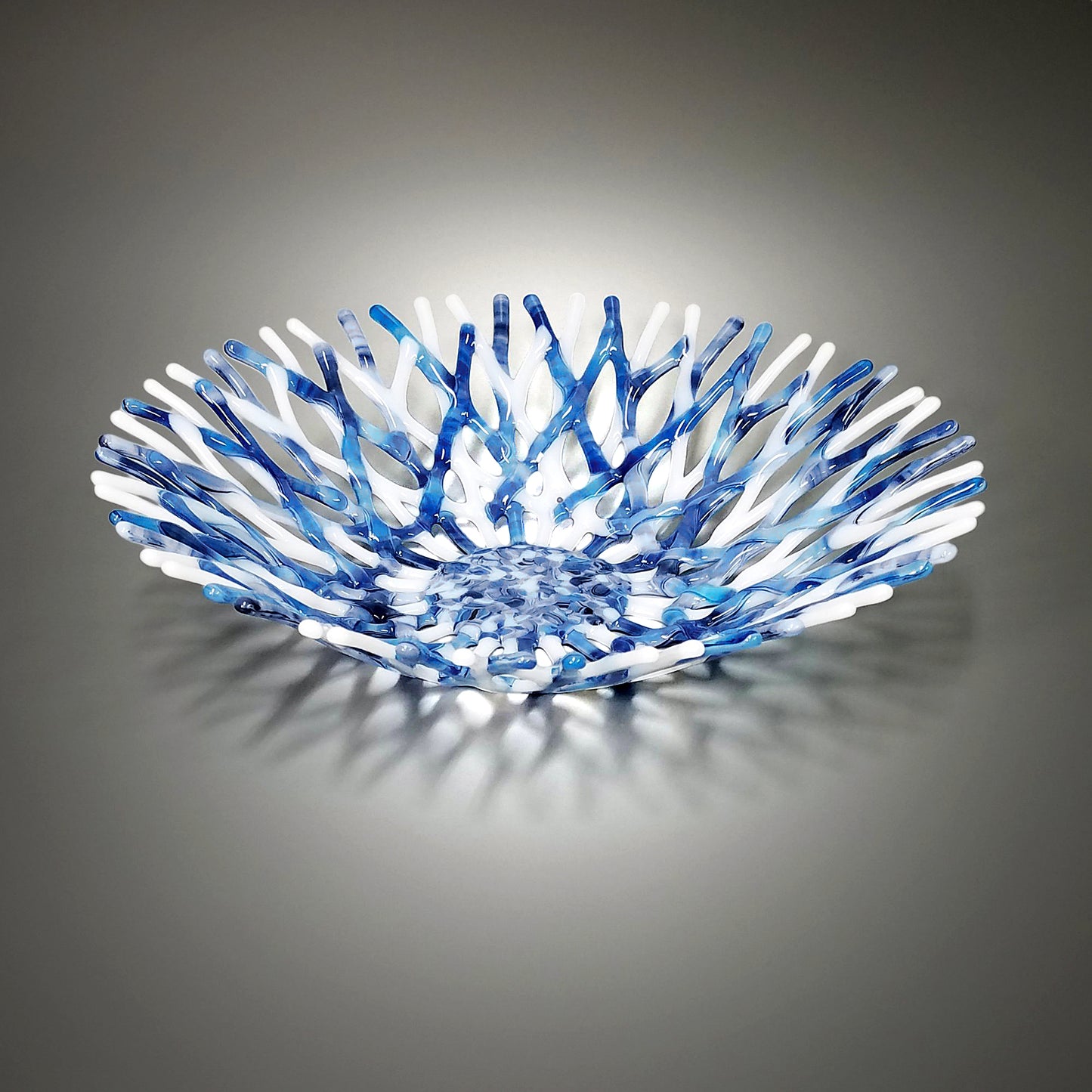 Glass Art Coral Bowl in Denim Blue and White