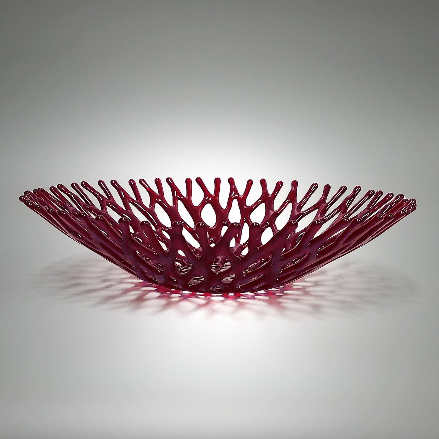 Ruby Red Glass Art Coral Bowl