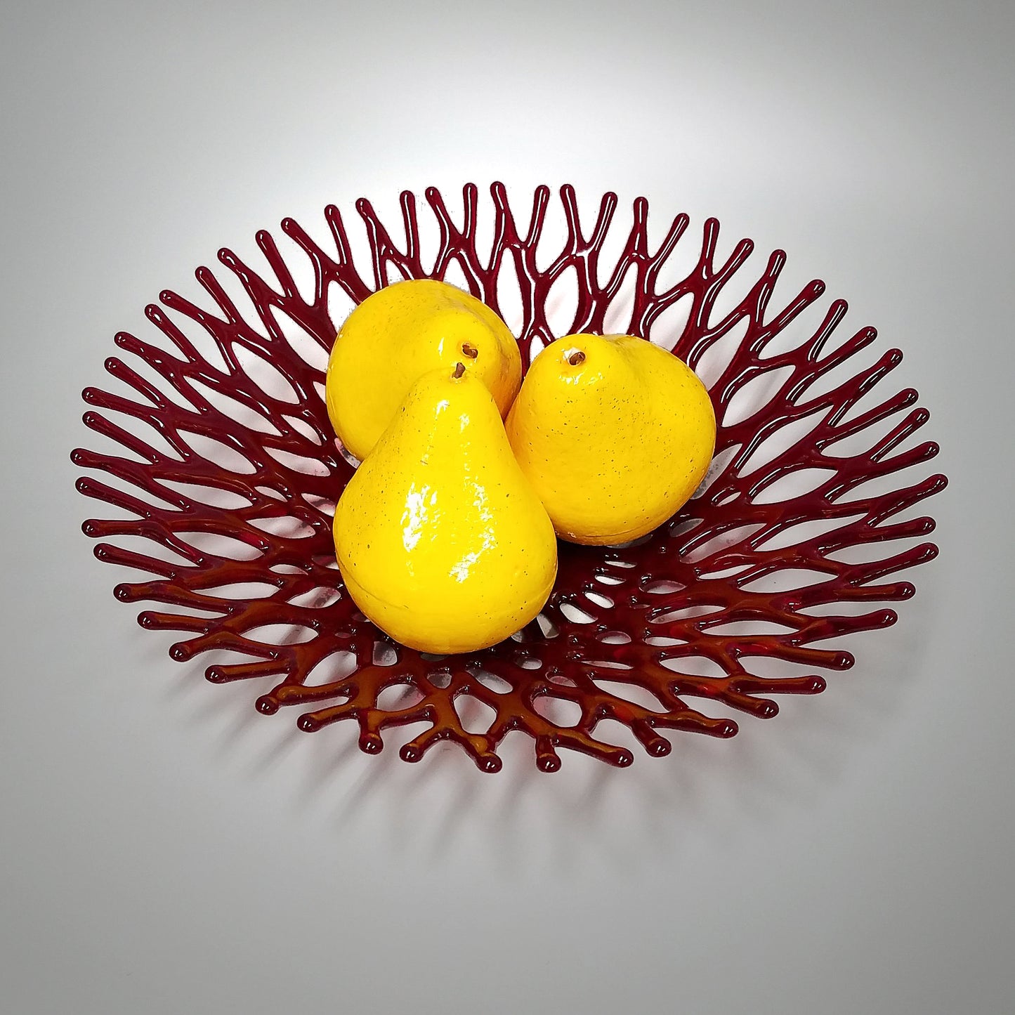 Ruby Red Glass Art Coral Bowl