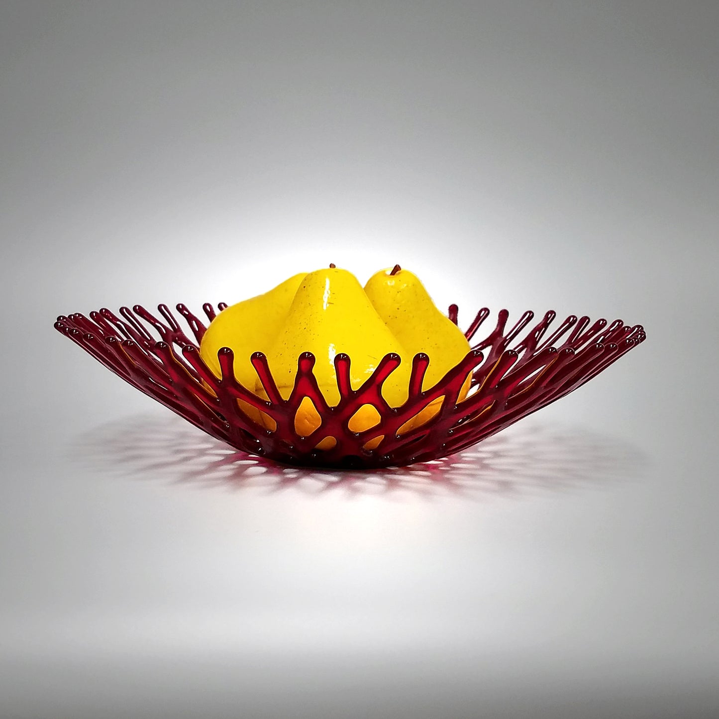 Ruby Red Glass Art Coral Bowl