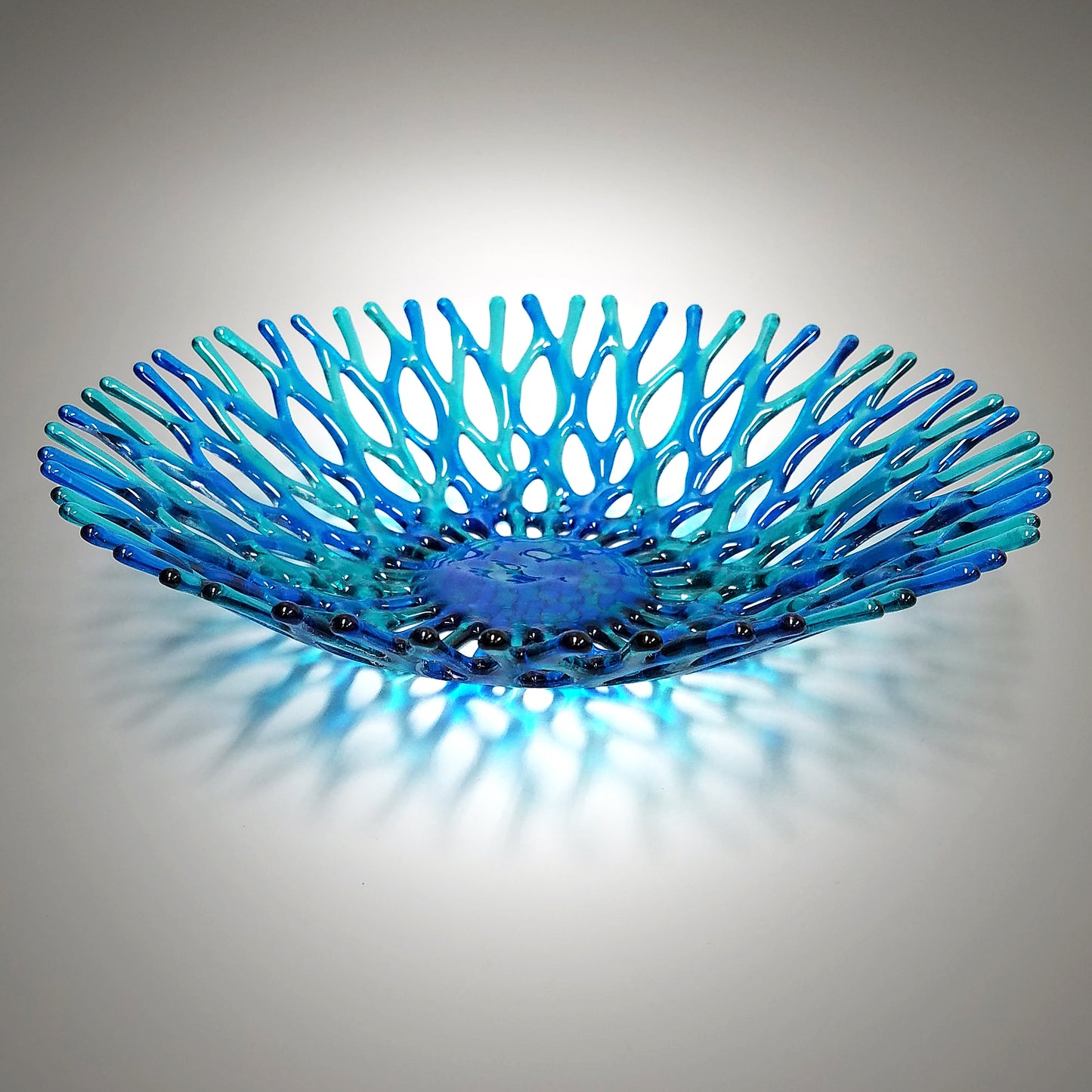 Handcrafted Glass Art Coral Bowl in Aqua Green Turquoise Blue