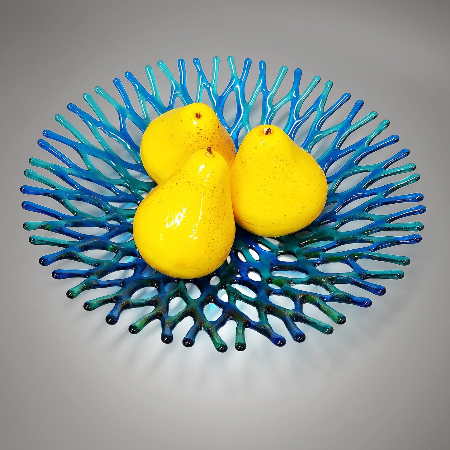 Handcrafted Glass Art Coral Bowl in Aqua Green Turquoise Blue