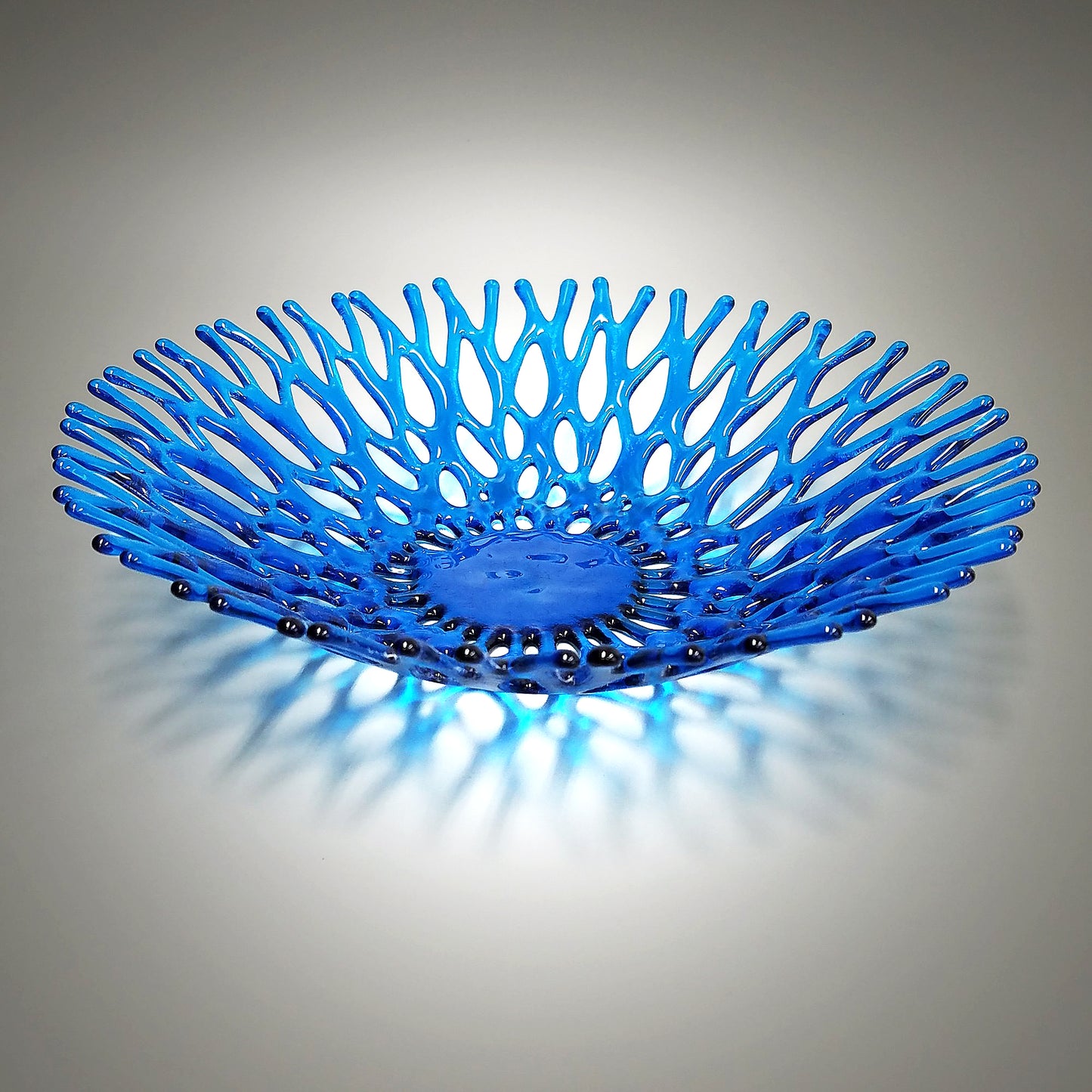Fused Glass Art Coral Bowl in Turquoise Blue Sea Glass