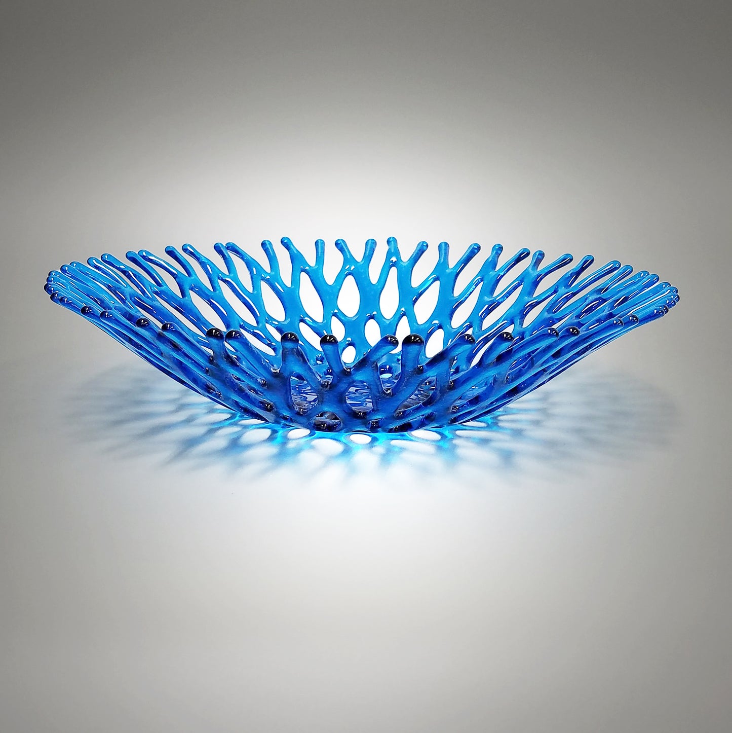 Fused Glass Art Coral Bowl in Turquoise Blue