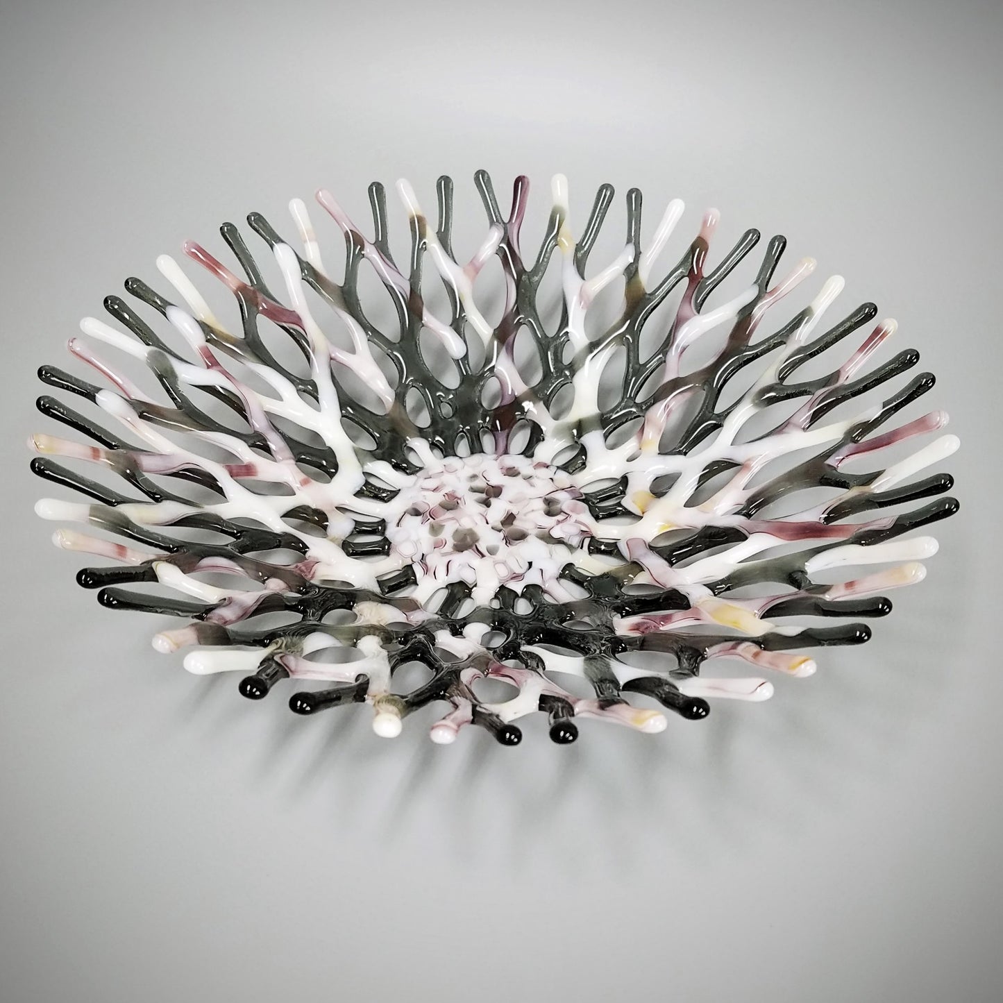 Beach Glass Art Sea Coral Bowl in Seashell Pink and Gray