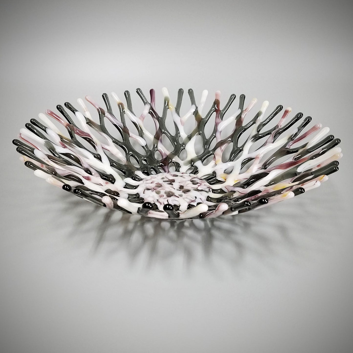 Beach Glass Art Sea Coral Bowl in Seashell Pink and Gray
