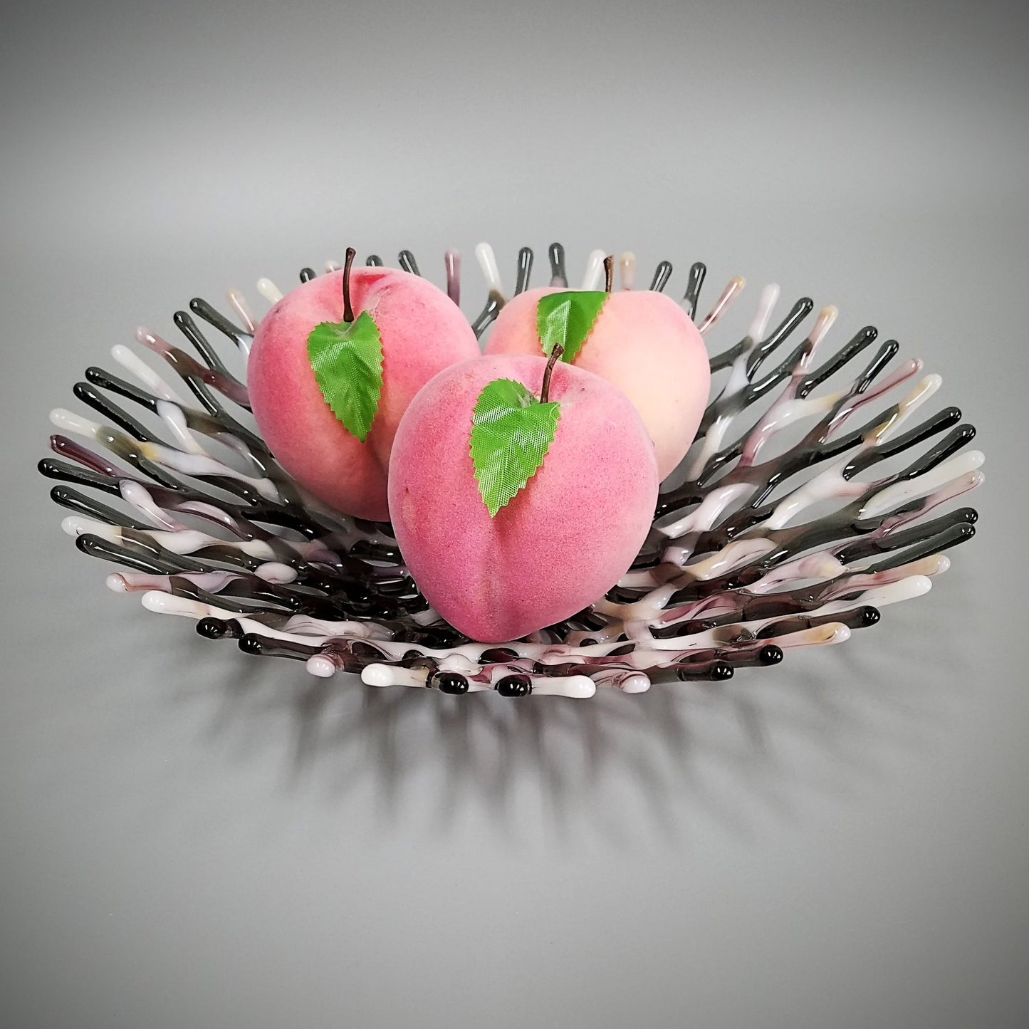 Beach Glass Art Sea Coral Bowl in Seashell Pink and Gray
