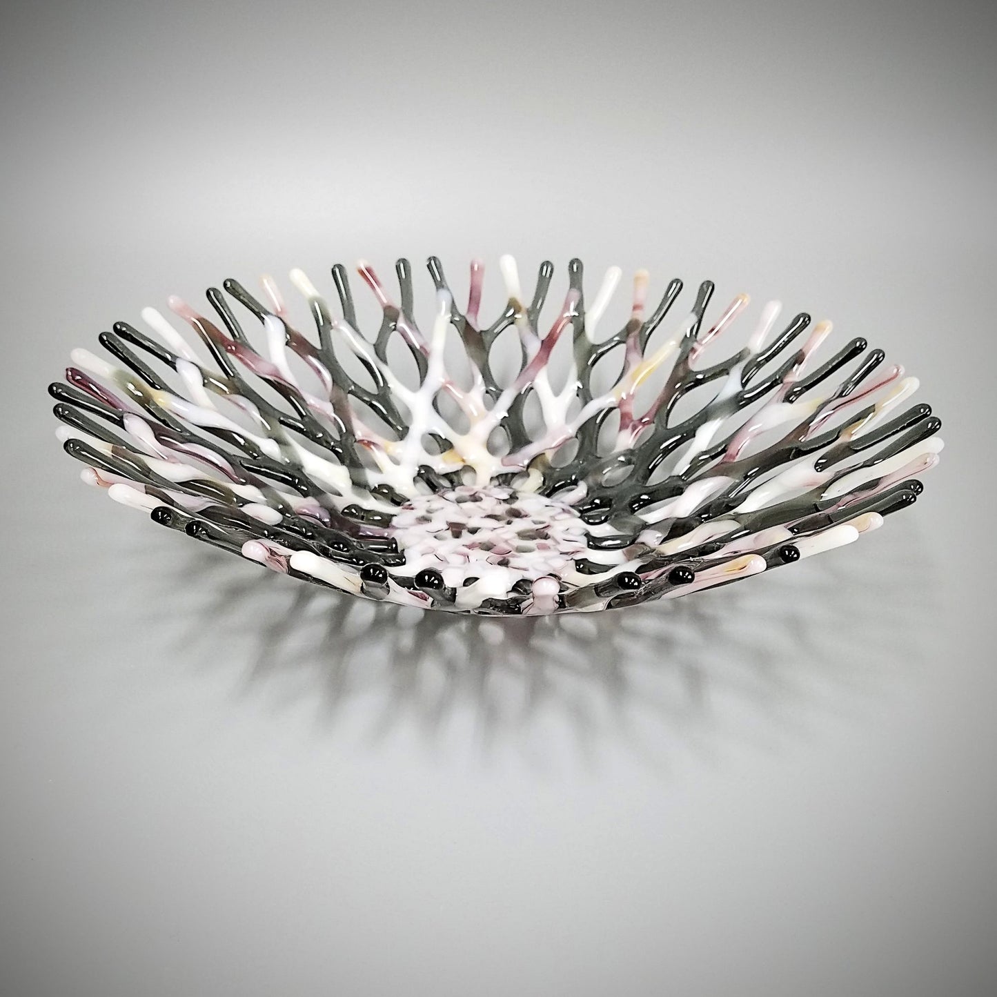 Beach Glass Art Sea Coral Bowl in Seashell Pink and Gray