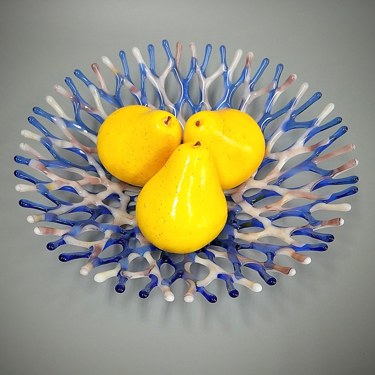 Beach Glass Art Coral Bowl in Seashell Pink and Lavender Blue