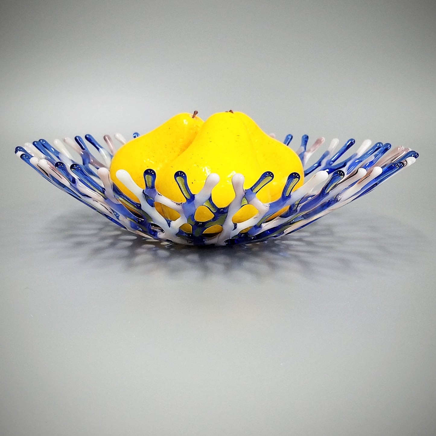 Beach Glass Art Coral Bowl in Seashell Pink and Lavender Blue