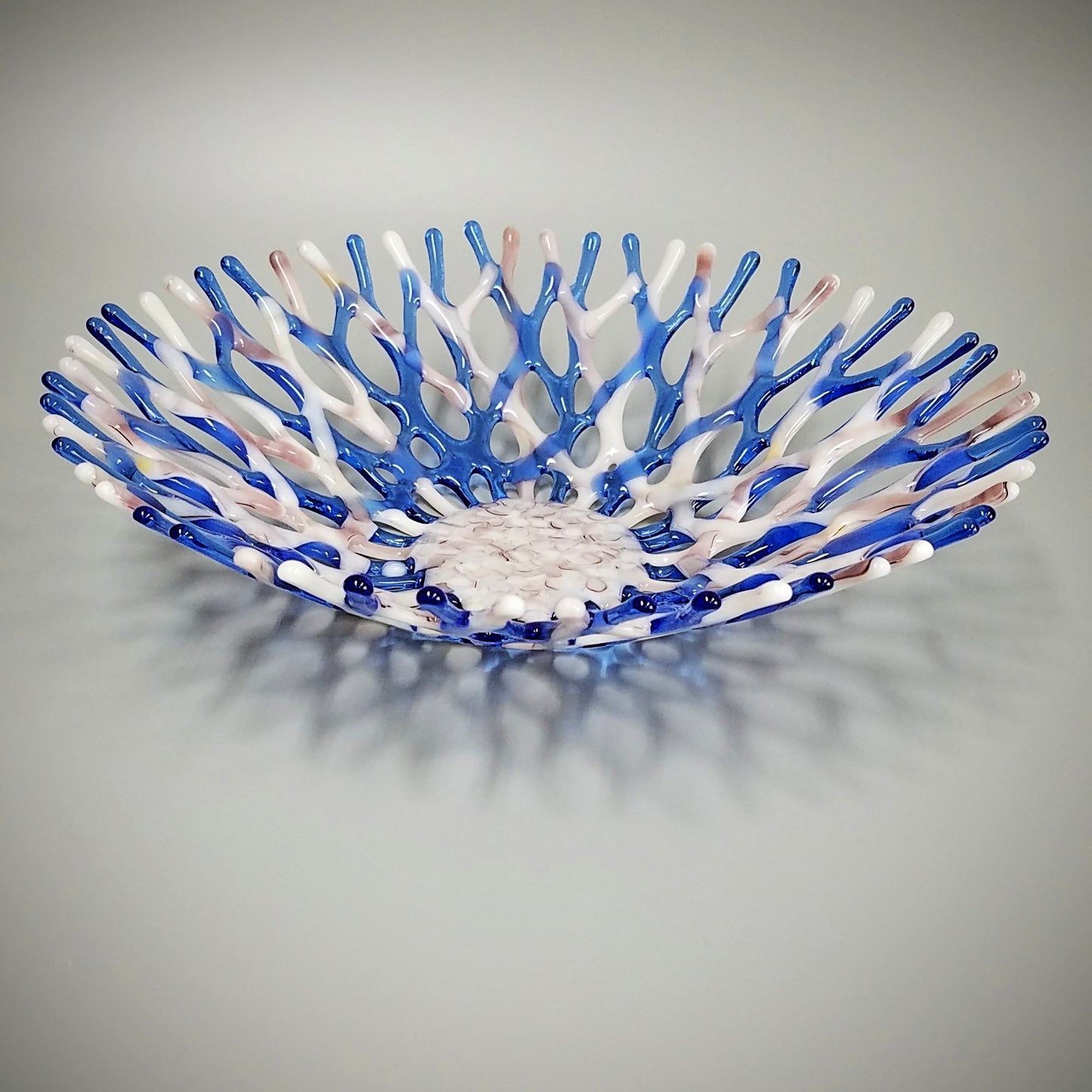 Beach Glass Art Coral Bowl in Seashell Pink and Lavender Blue