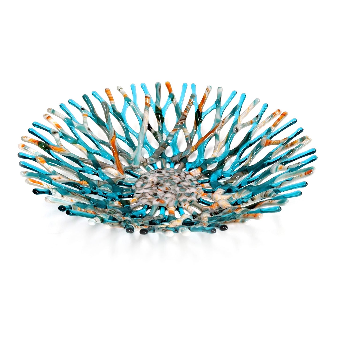 Glass Art Coastal Coral Bowl in Southwestern Aqua Blue Green