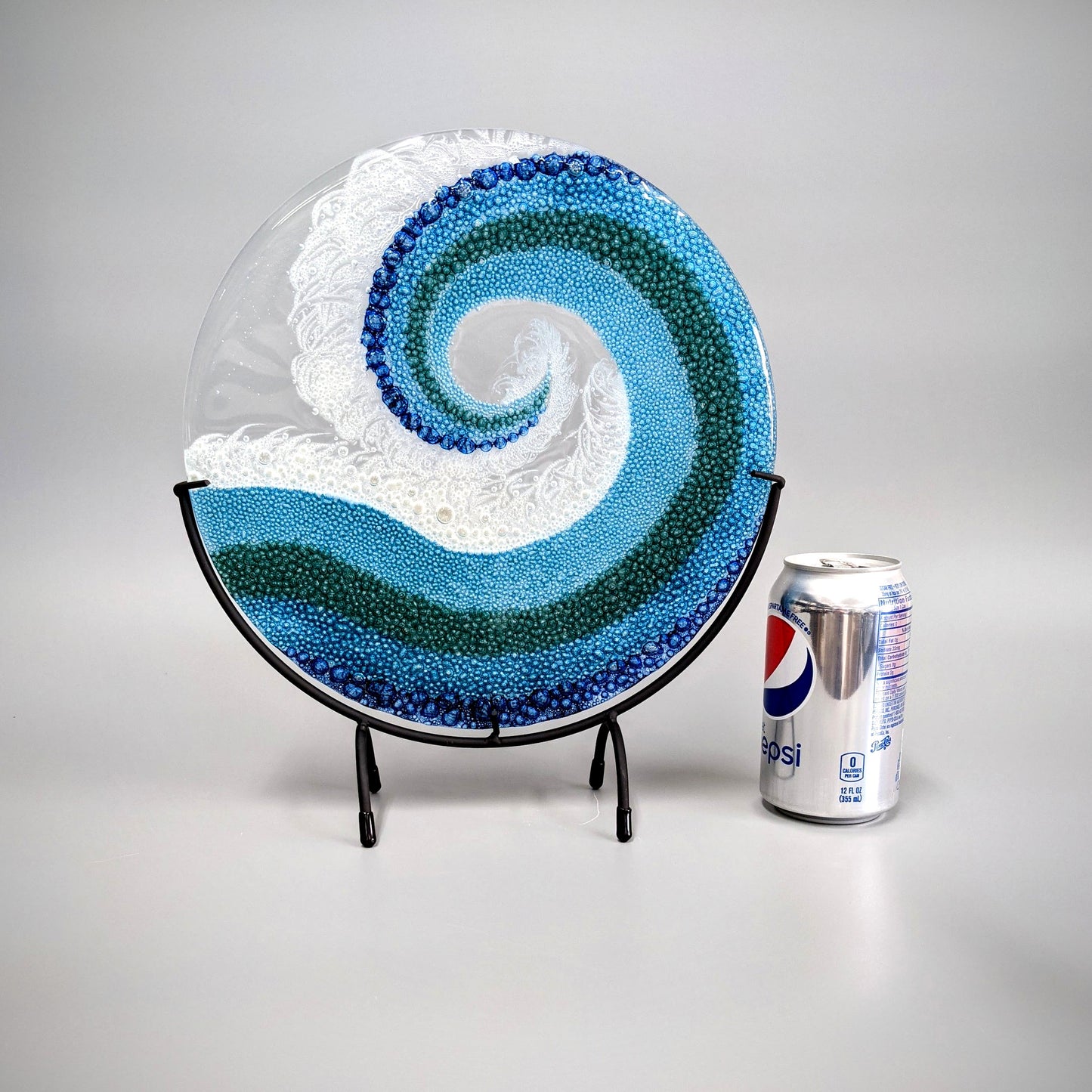 Fused Glass Art Panel Round Crashing Ocean Waves