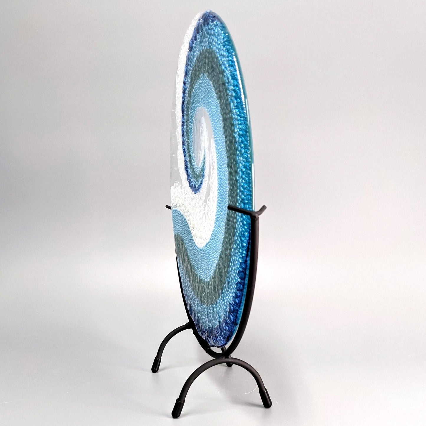 Fused Glass Art Panel Round Crashing Ocean Waves