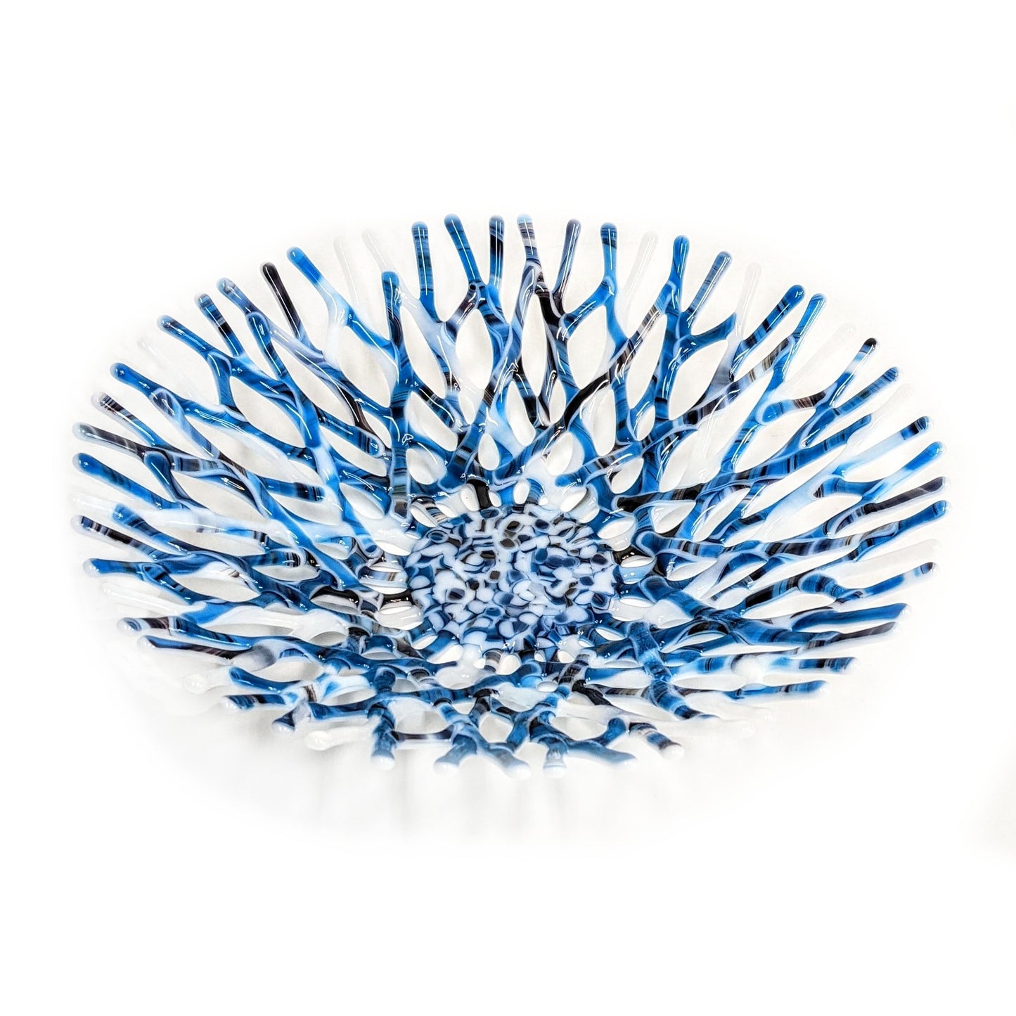 Modern Glass Art Coral Bowl in Turquoise Blue and Blackberry Purple