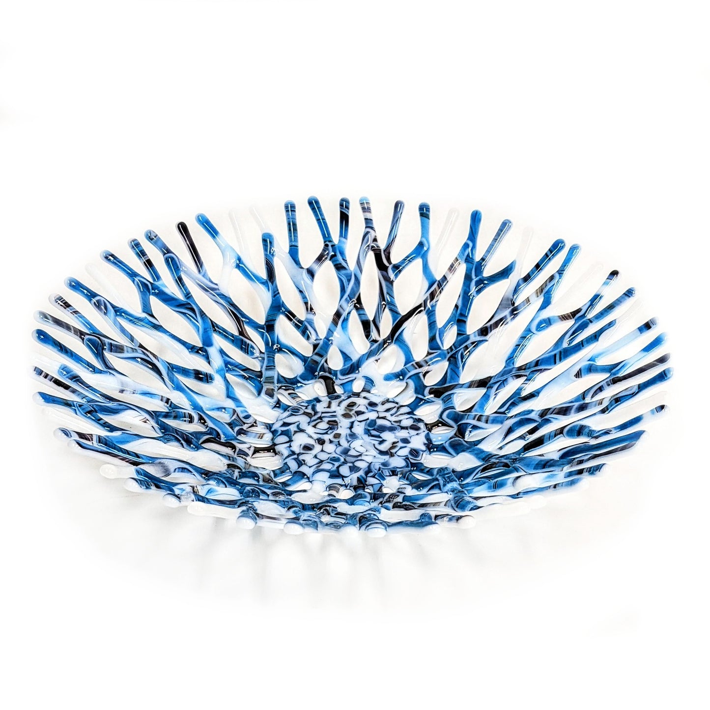 Modern Glass Art Coral Bowl in Turquoise Blue and Blackberry Purple