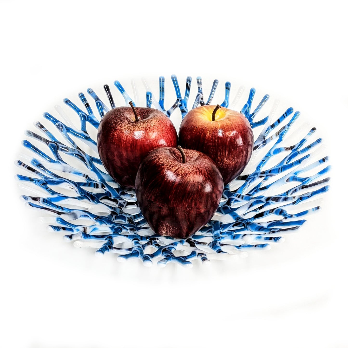 Modern Glass Art Coral Bowl in Turquoise Blue and Blackberry Purple