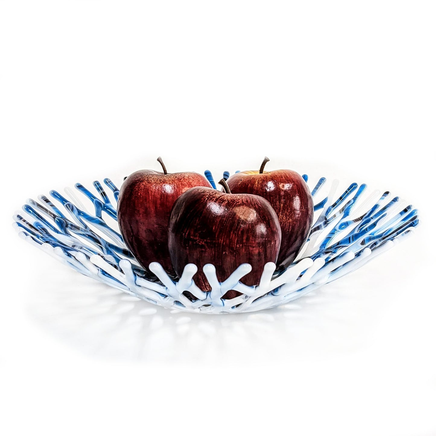 Modern Glass Art Coral Bowl in Turquoise Blue and Blackberry Purple