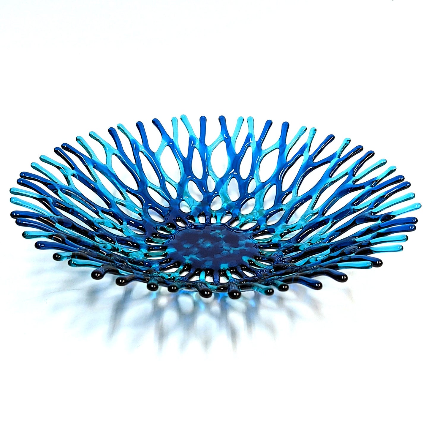 Beach Glass Art Coral Bowl in Aqua and Sapphire Blue