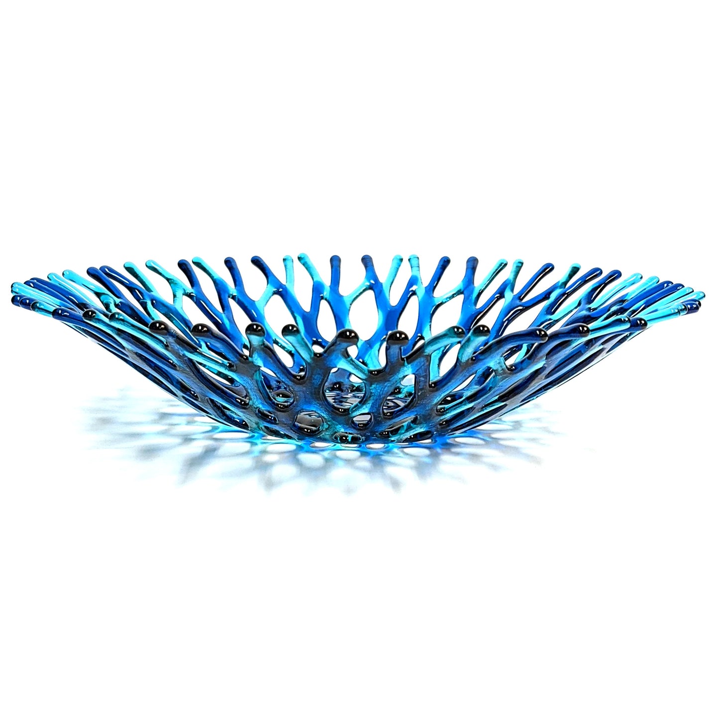 Beach Glass Art Coral Bowl in Aqua and Sapphire Blue