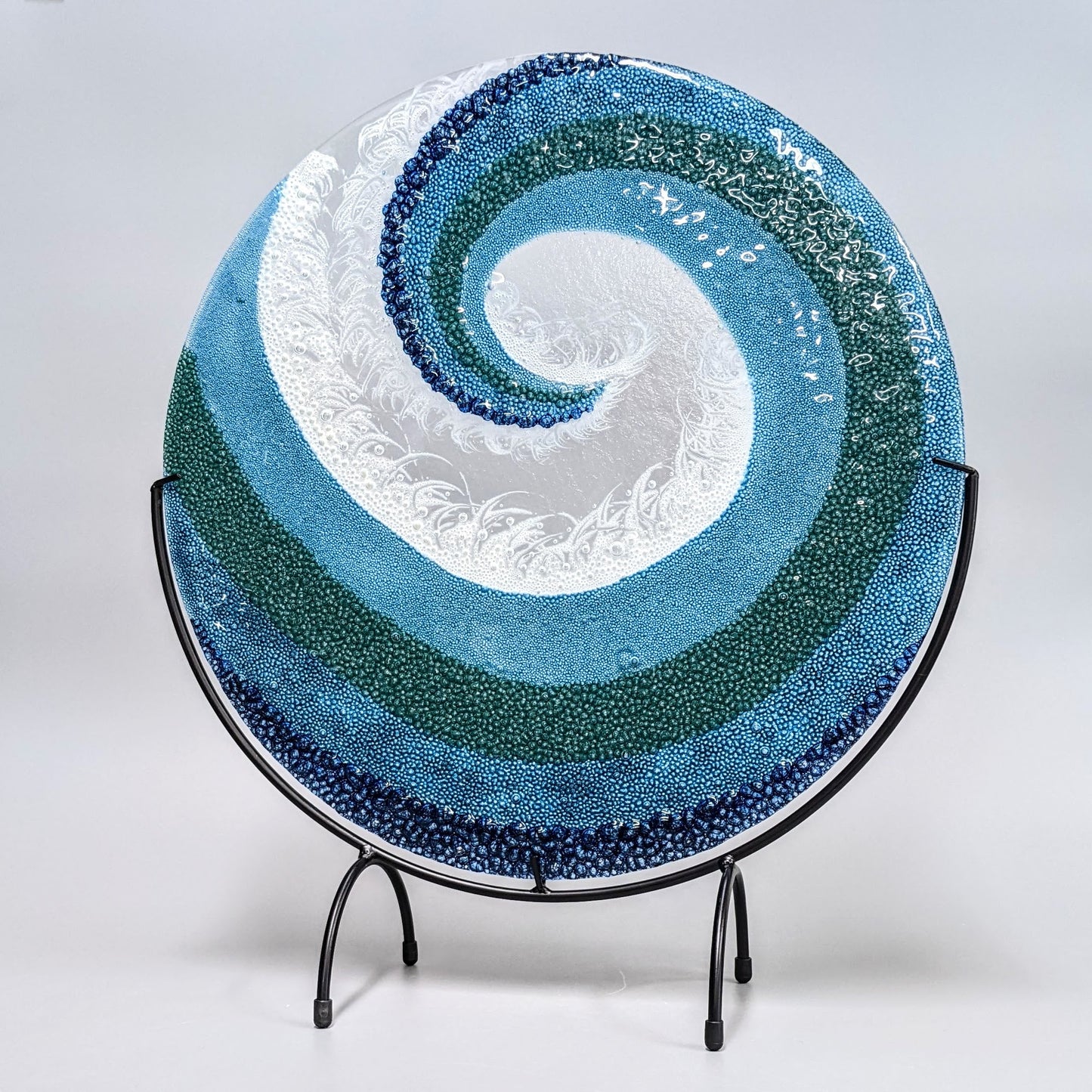 XLarge Fused Glass Art Crashing Ocean Wave with Stand | Pipeline Waves