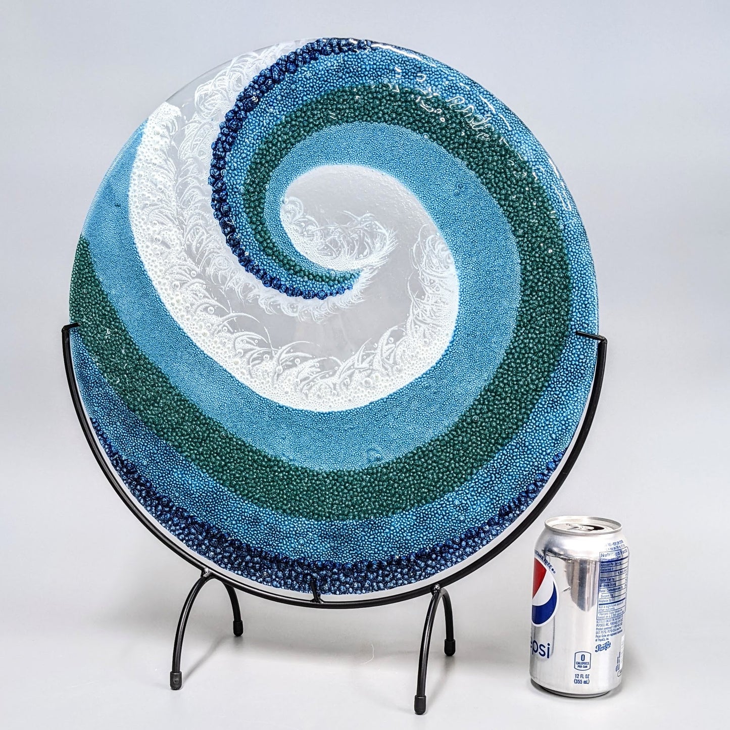 XLarge Fused Glass Art Crashing Ocean Wave with Stand | Pipeline Waves