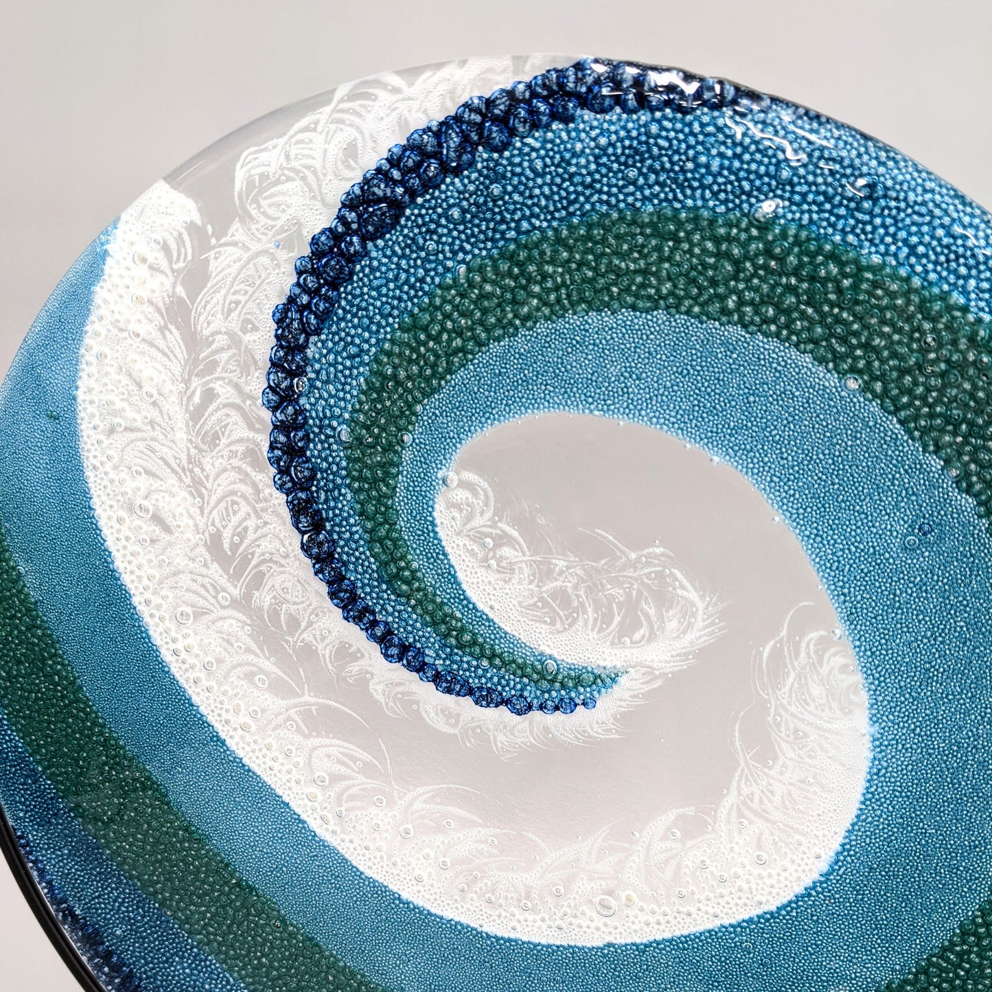 XLarge Fused Glass Art Crashing Ocean Wave with Stand | Pipeline Waves