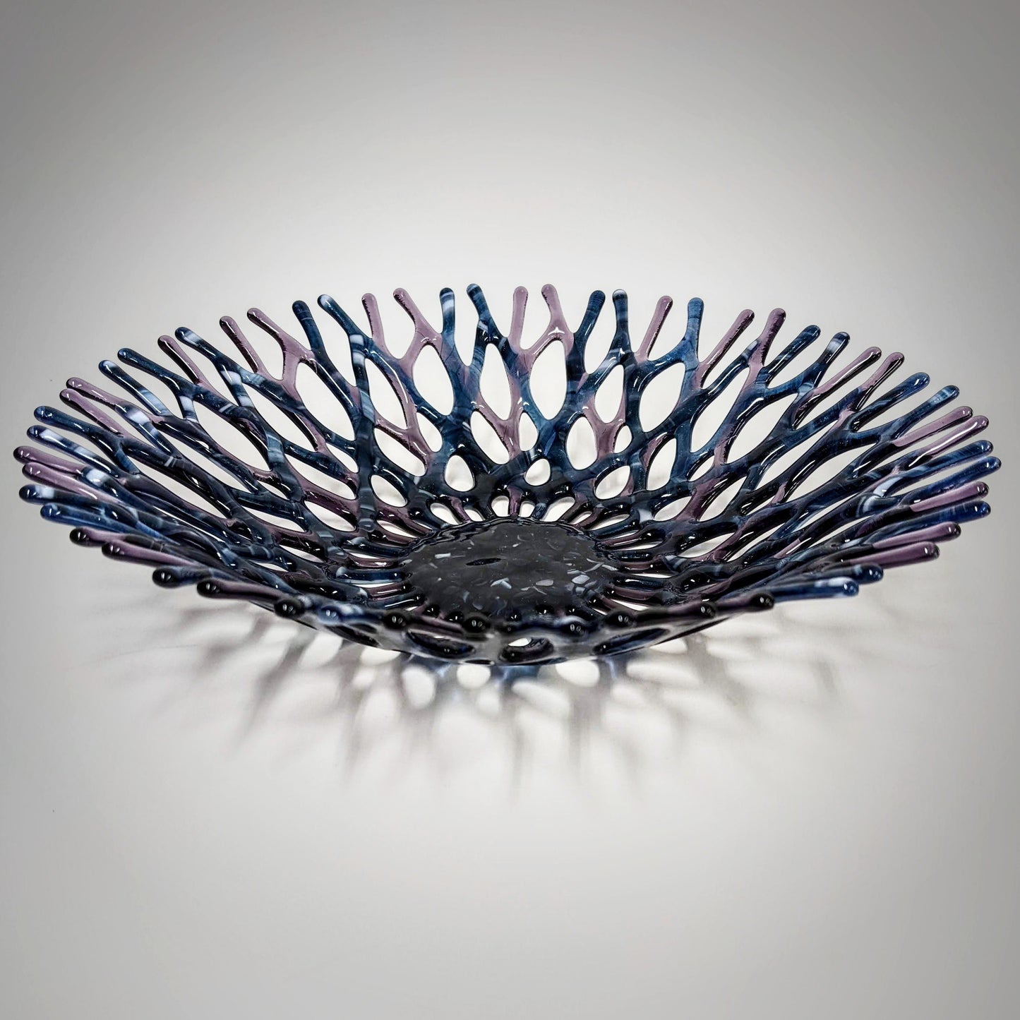 Fused Glass Art Coral Bowl In Dark Blue and Purple
