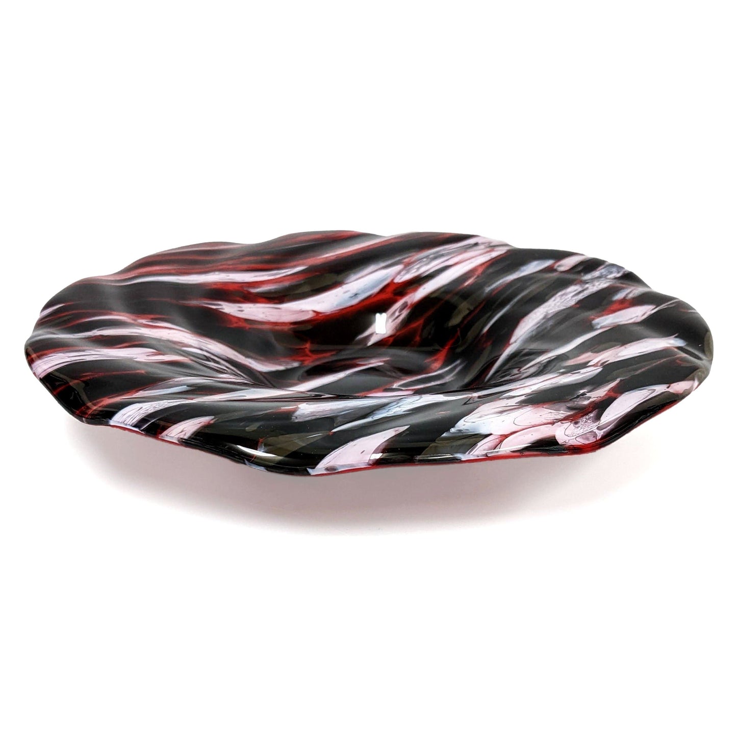 Modern Decorative Glass Art Bowl in Red Black and White