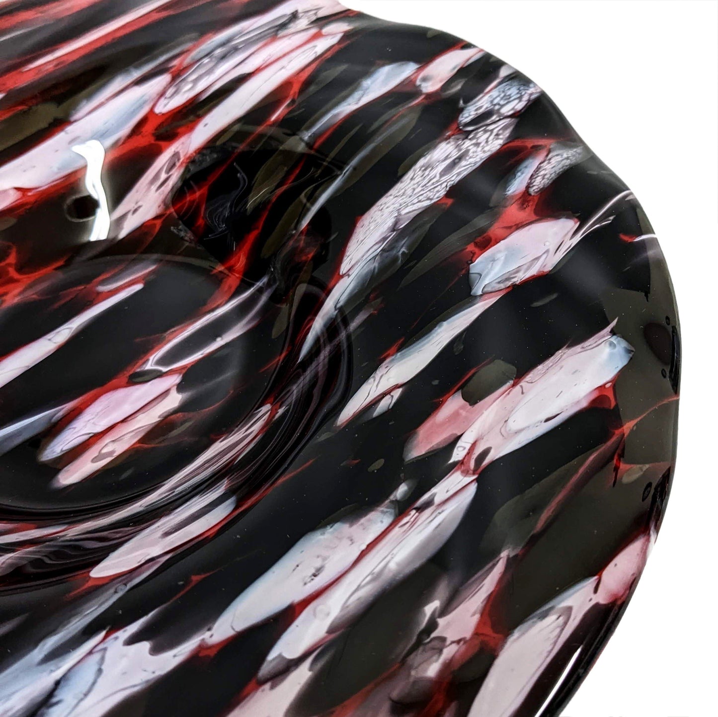 Modern Decorative Glass Art Bowl in Red Black and White