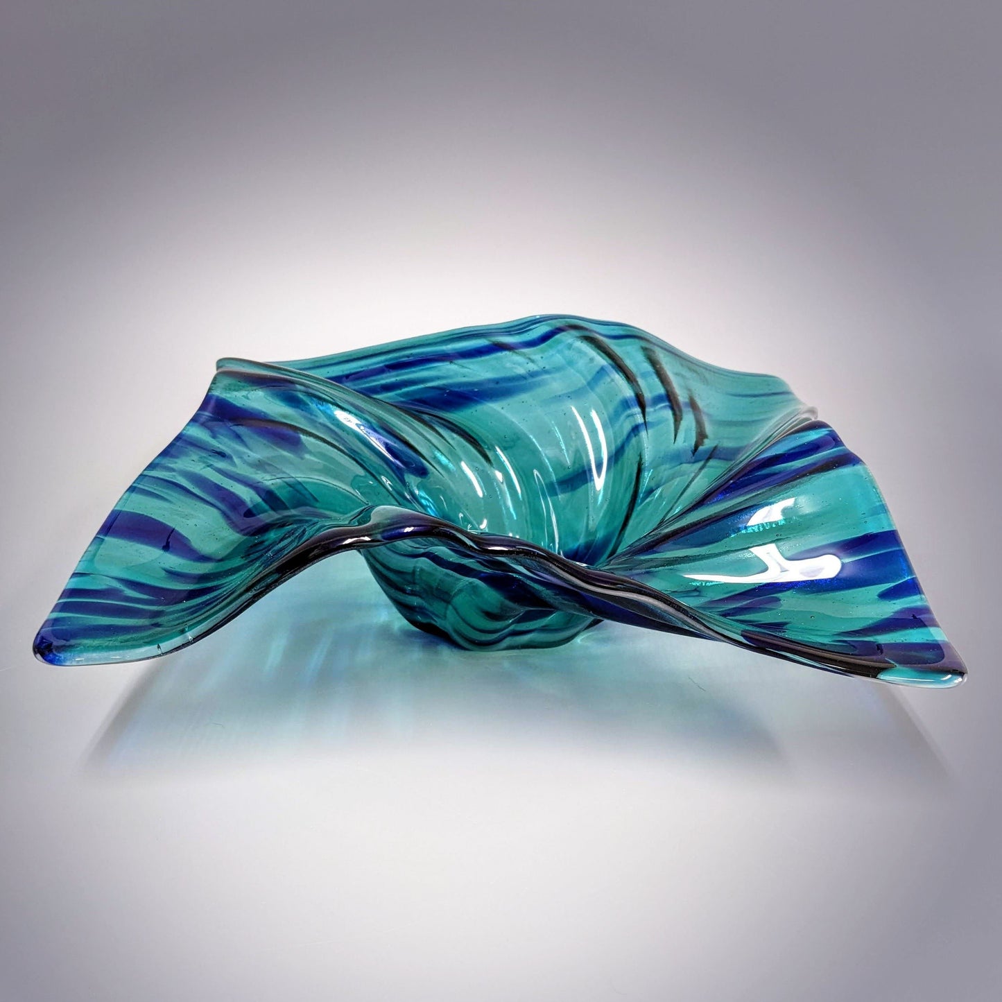 Glass Art Wave Bowl in Aqua Teal Navy Blue