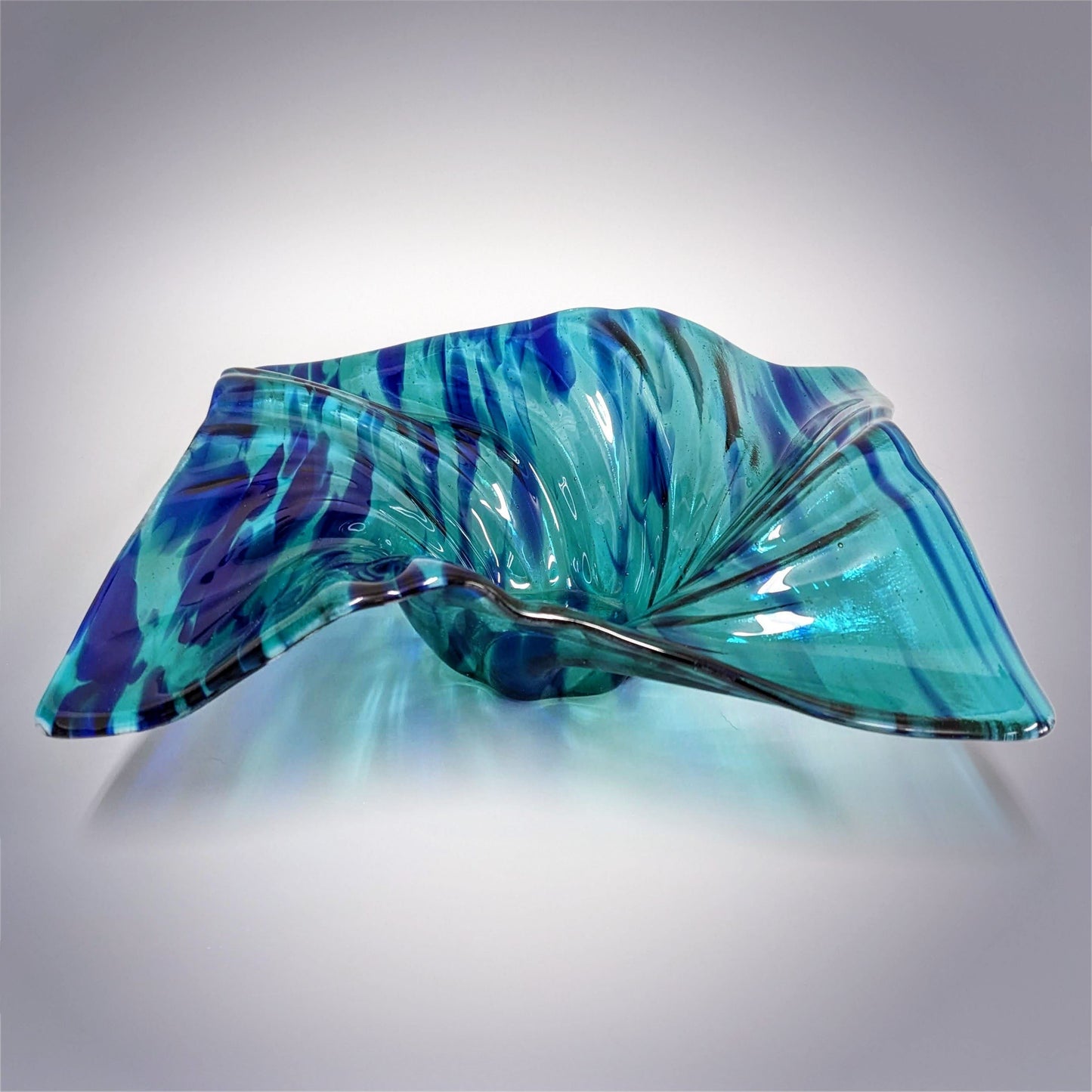 Glass Art Wave Bowl in Aqua Teal Navy Blue